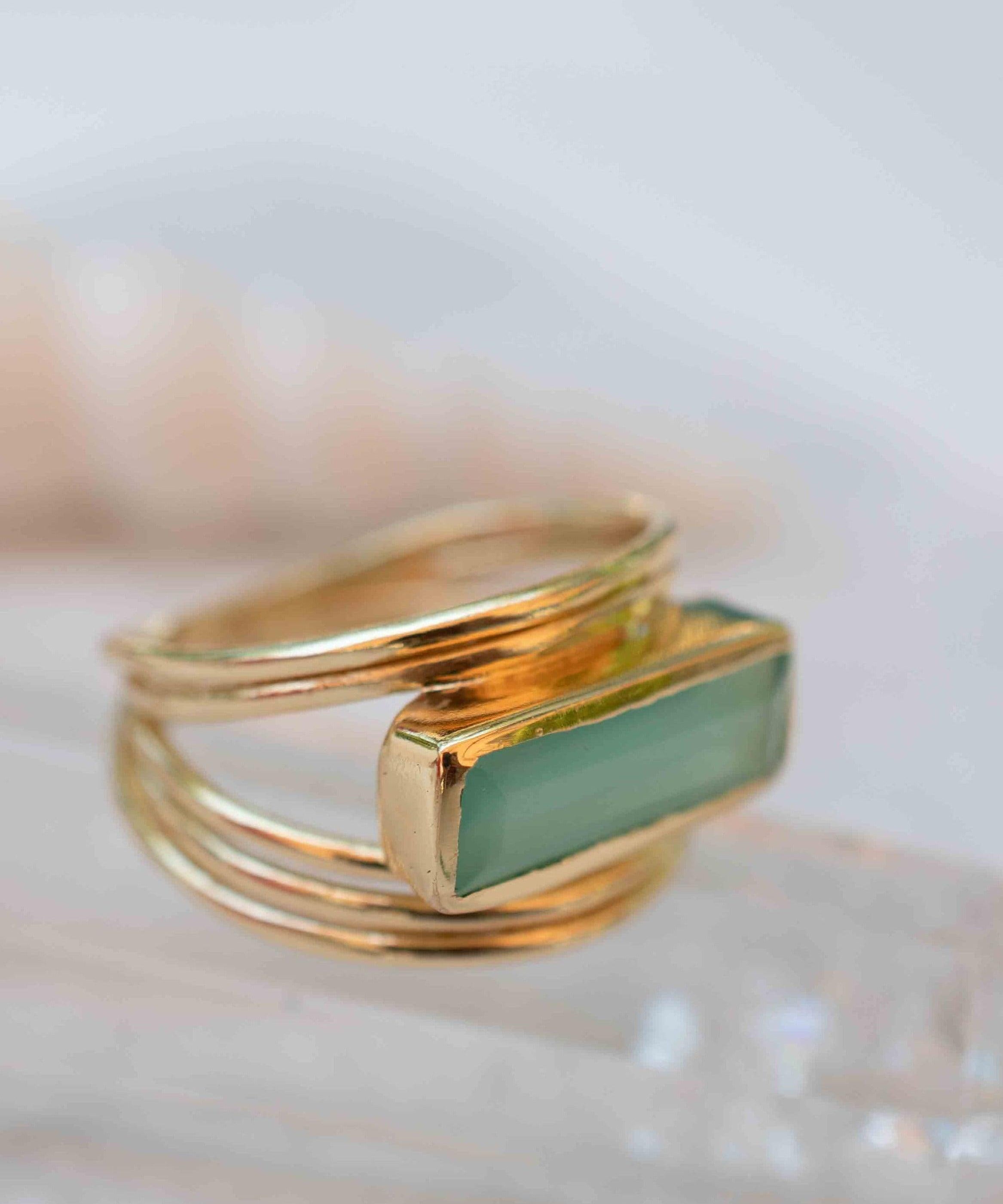 Aqua Chalcedony Gold Ring ~ Delicate ~ 18k Gold Plated ~ Handmade ~ Gemstone ~ Statement  ~ Hippie ~Bohemian~ June Birthstone ~ MR302