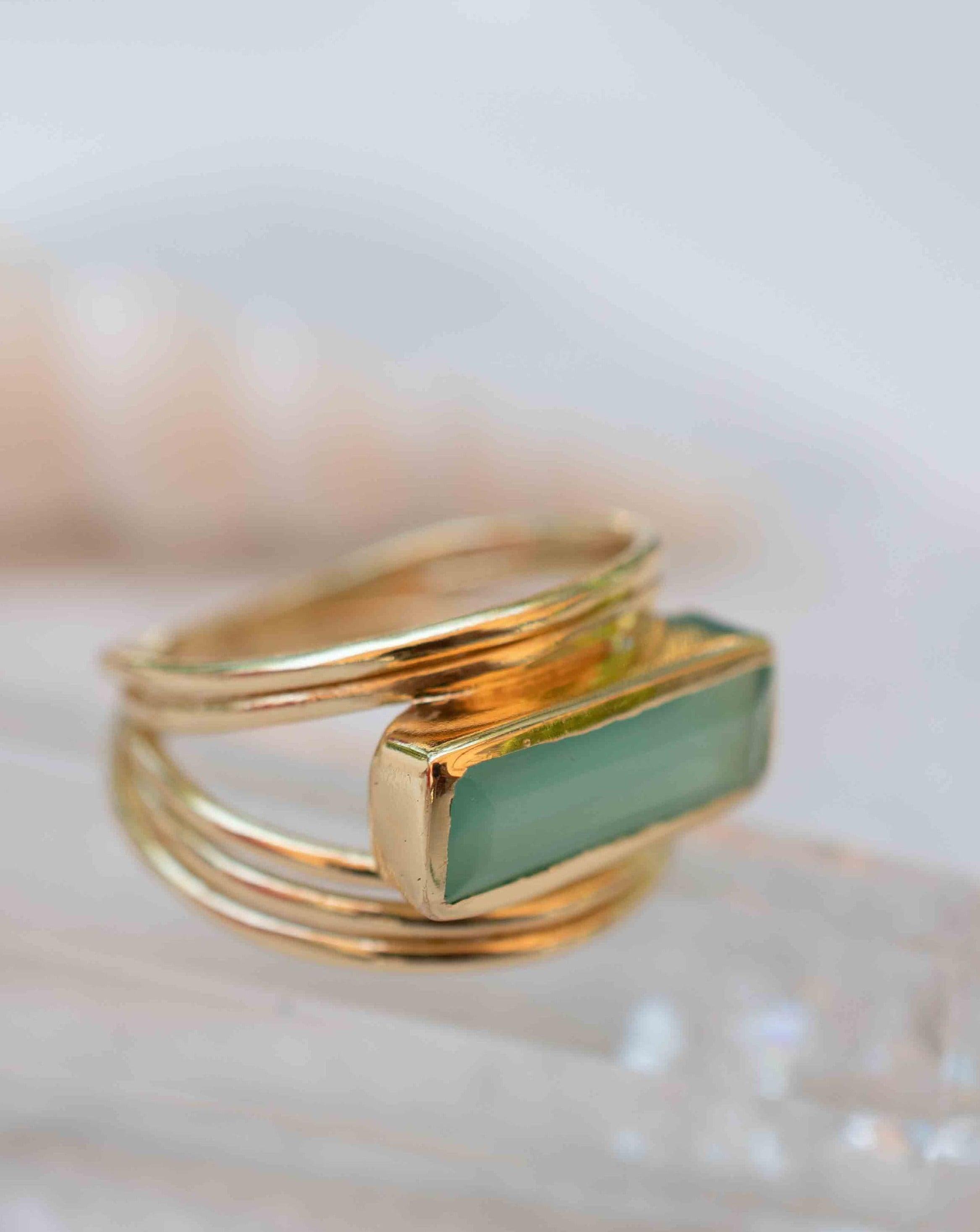 Aqua Chalcedony Gold Ring ~ Delicate ~ 18k Gold Plated ~ Handmade ~ Gemstone ~ Statement  ~ Hippie ~Bohemian~ June Birthstone ~ MR302