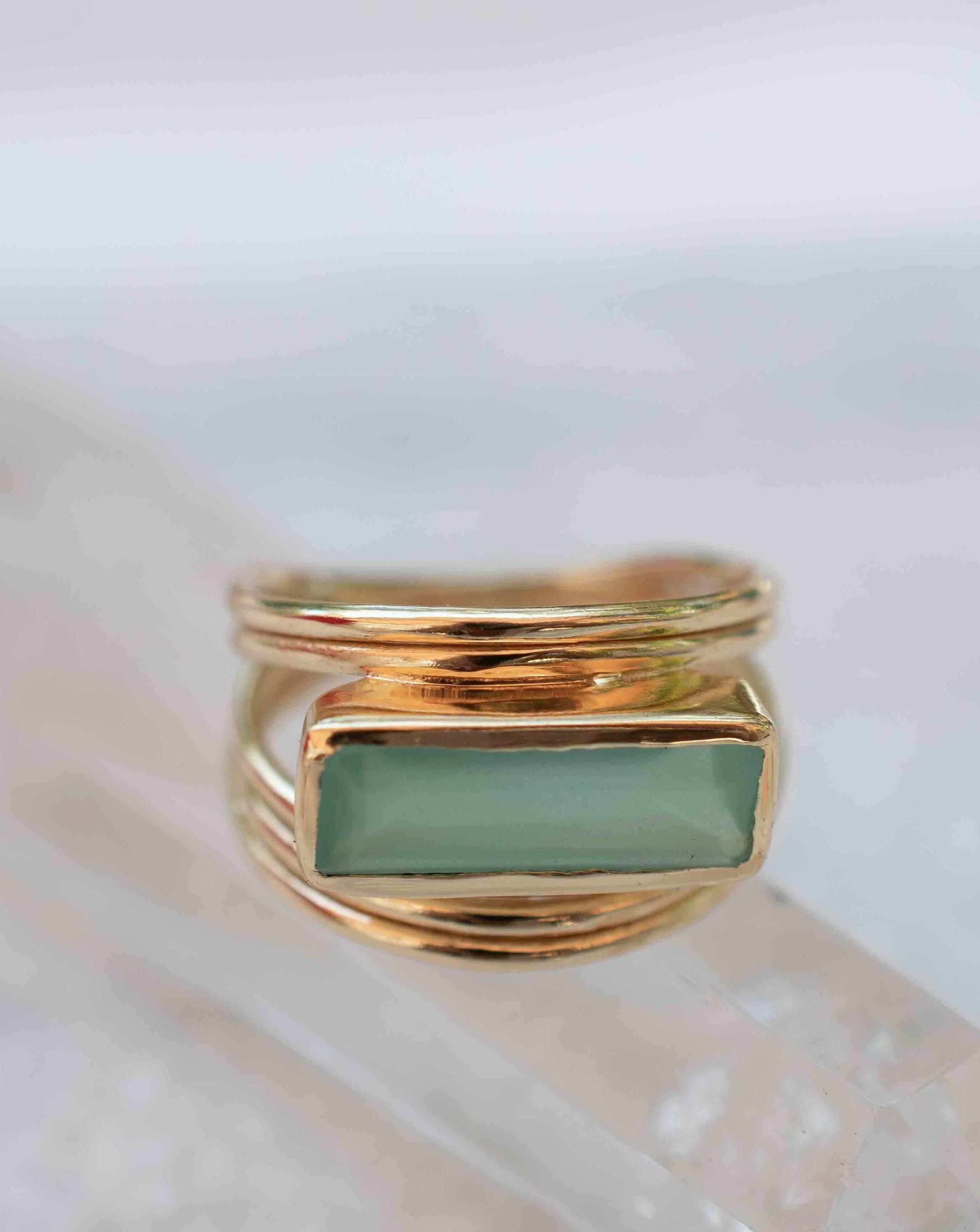 Aqua Chalcedony Gold Ring ~ Delicate ~ 18k Gold Plated ~ Handmade ~ Gemstone ~ Statement  ~ Hippie ~Bohemian~ June Birthstone ~ MR302