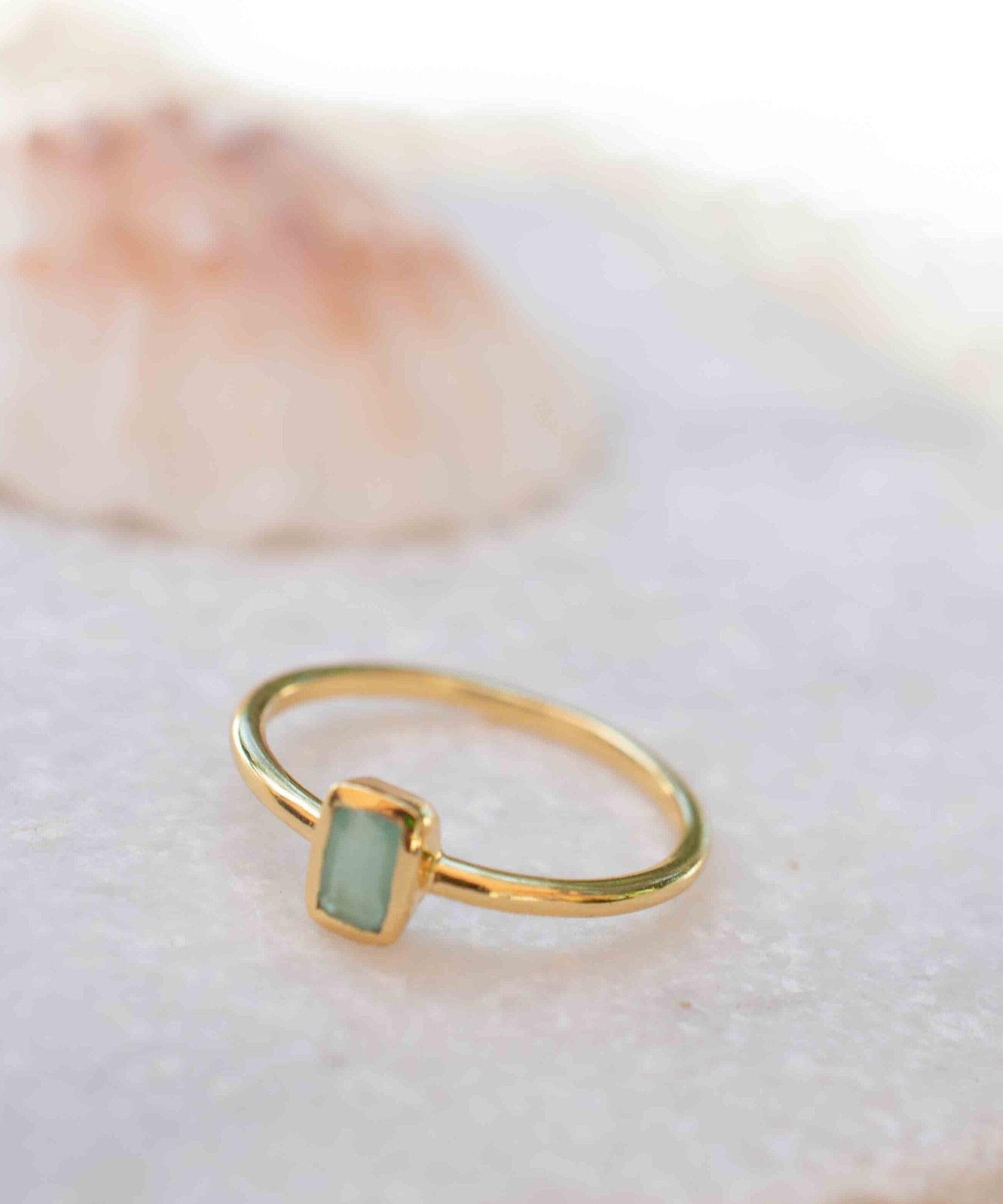 Aqua Chalcedony Gold Ring ~ Delicate ~ 18k Gold Plated ~ Handmade ~ Gemstone ~ Statement  ~ Hippie ~Bohemian~ June Birthstone - MR322