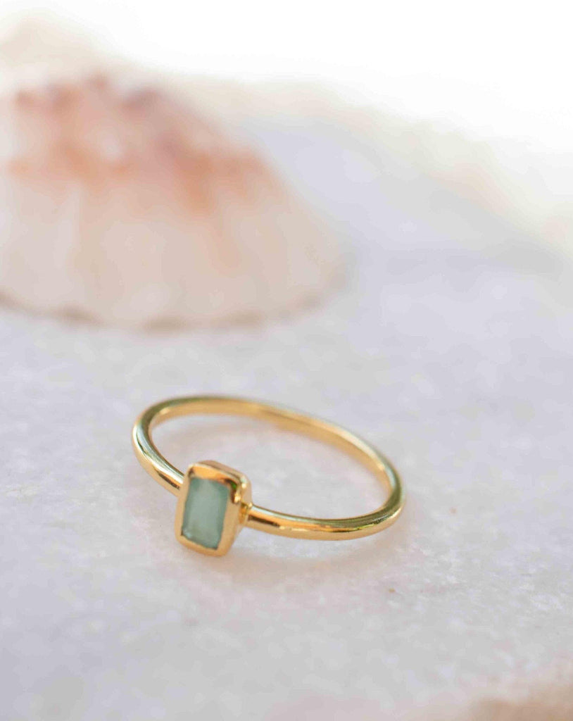 Aqua Chalcedony Gold Ring ~ Delicate ~ 18k Gold Plated ~ Handmade ~ Gemstone ~ Statement  ~ Hippie ~Bohemian~ June Birthstone - MR322