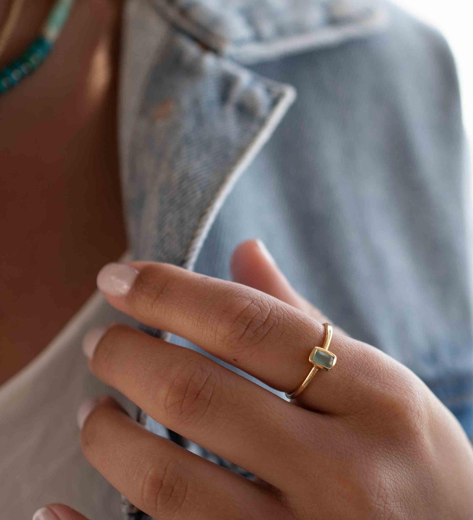 Aqua Chalcedony Gold Ring ~ Delicate ~ 18k Gold Plated ~ Handmade ~ Gemstone ~ Statement  ~ Hippie ~Bohemian~ June Birthstone - MR322