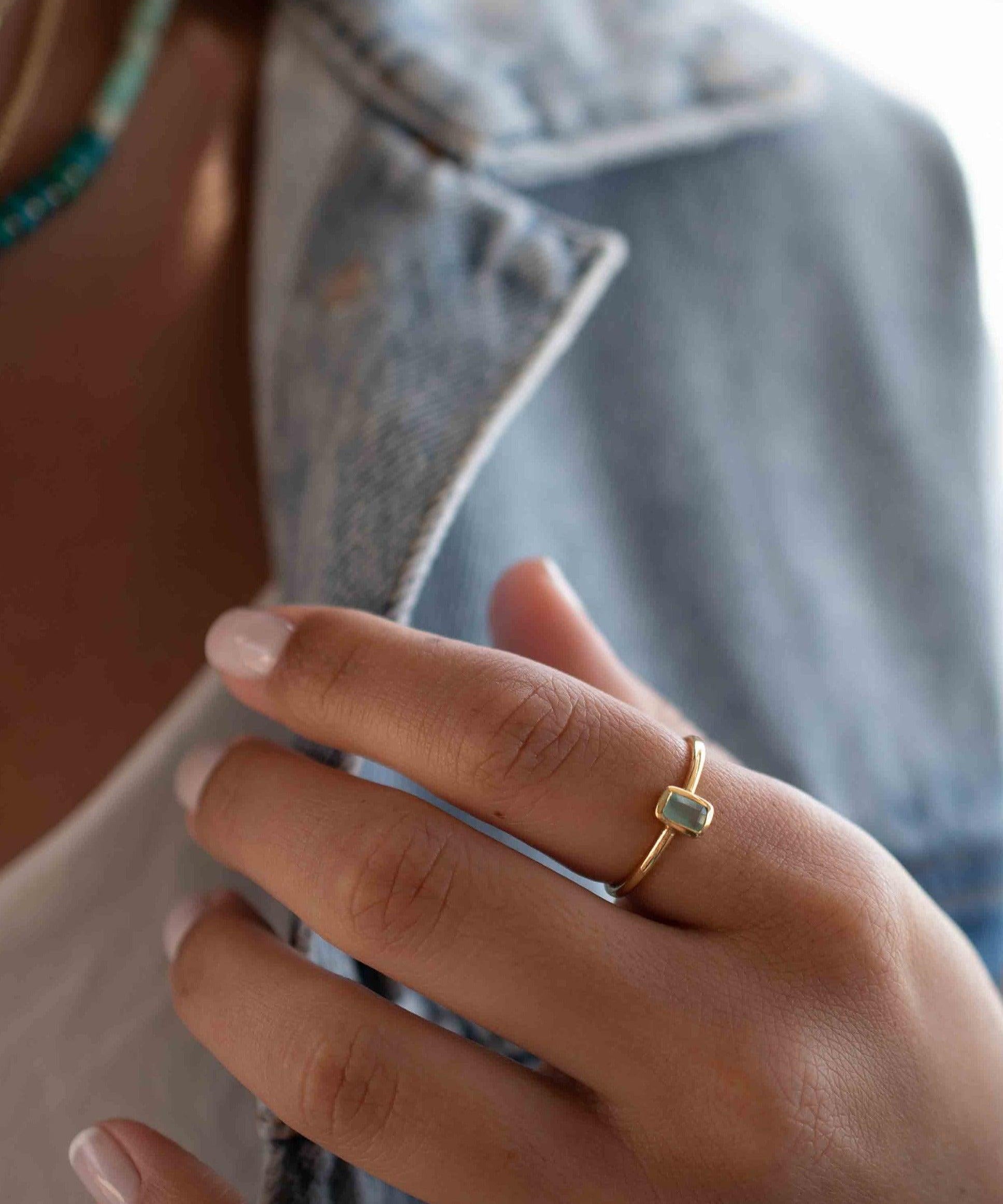 Aqua Chalcedony Gold Ring ~ Delicate ~ 18k Gold Plated ~ Handmade ~ Gemstone ~ Statement  ~ Hippie ~Bohemian~ June Birthstone - MR322