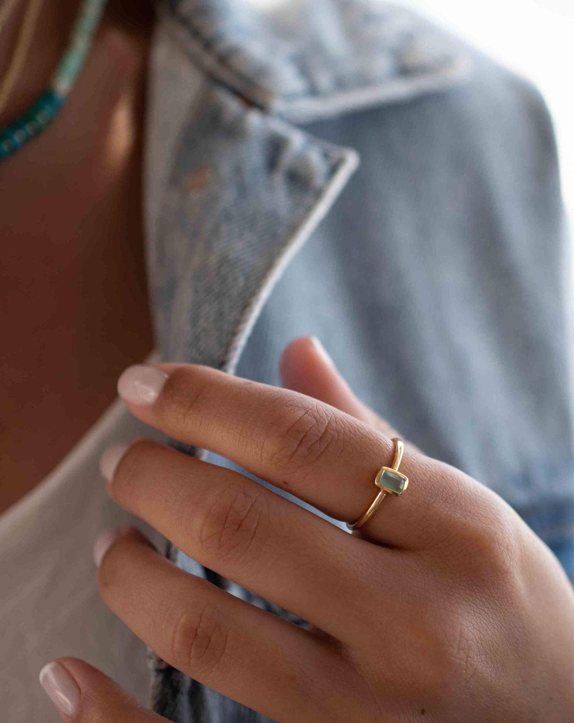 Aqua Chalcedony Gold Ring ~ Delicate ~ 18k Gold Plated ~ Handmade ~ Gemstone ~ Statement  ~ Hippie ~Bohemian~ June Birthstone - MR322