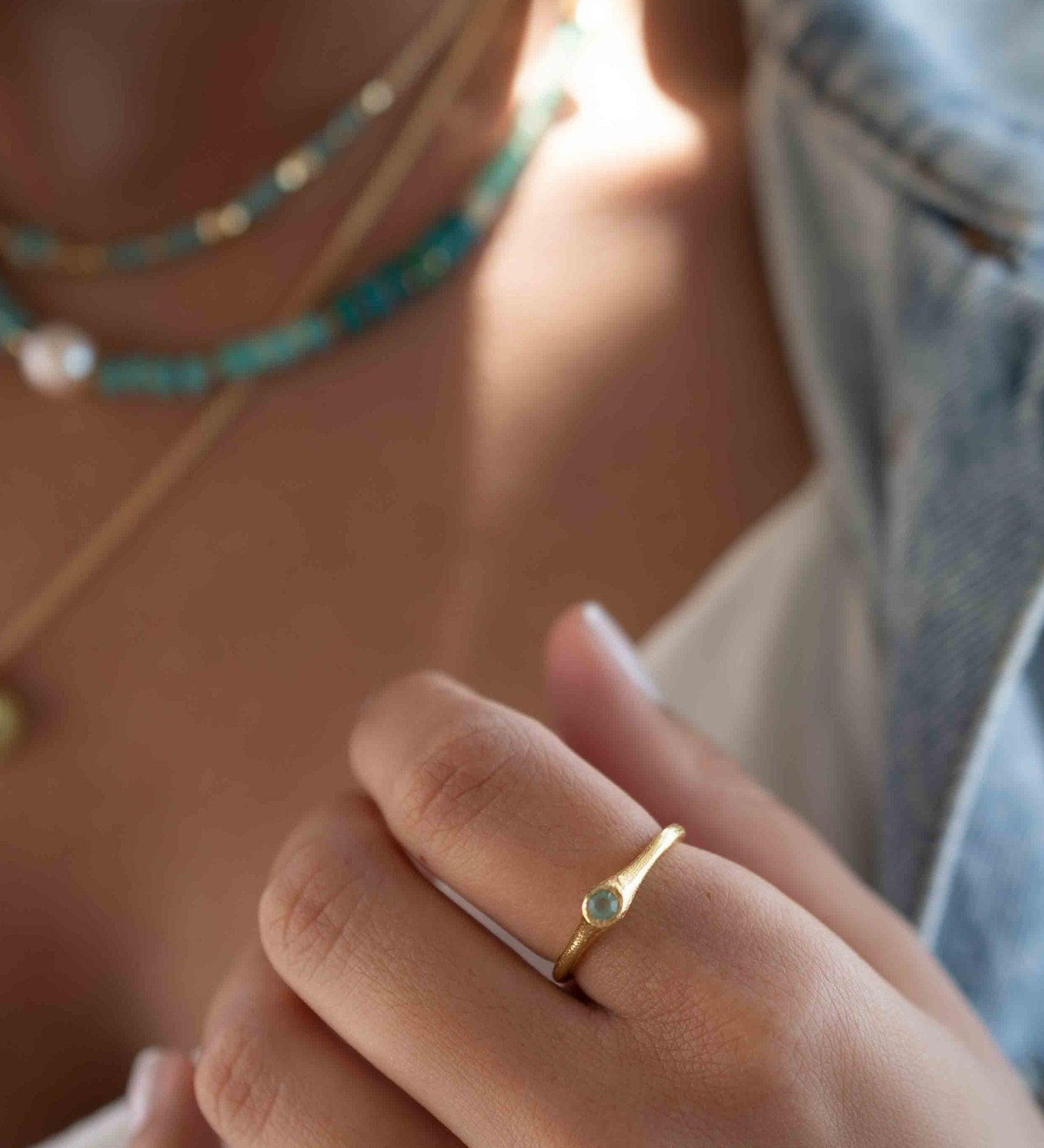Aqua Chalcedony Gold Ring ~ Delicate ~ 18k Gold Plated ~ Handmade ~ Gemstone~Statement ~Everyday~ Hippie~Bohemian~Stackable ~MR331