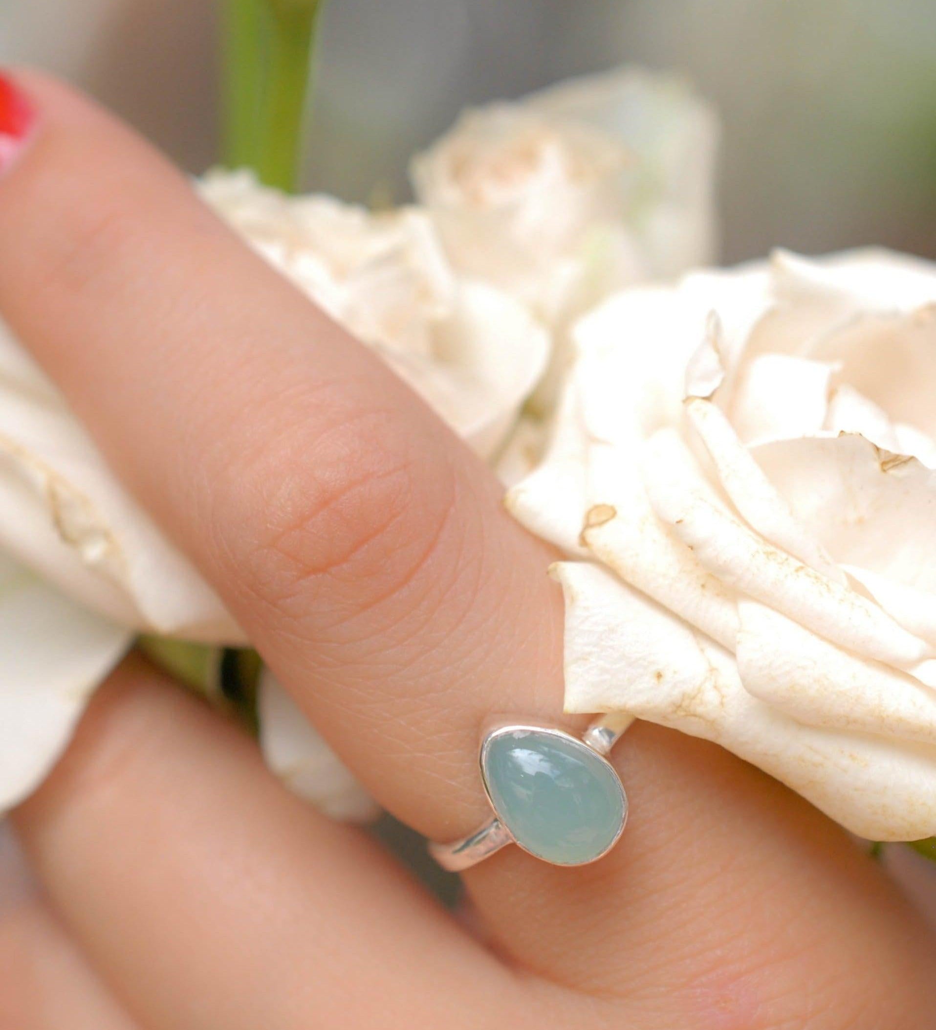 Aqua Chalcedony Ring ~ Sterling Silver 925 ~MR021 - Maresia Jewelry