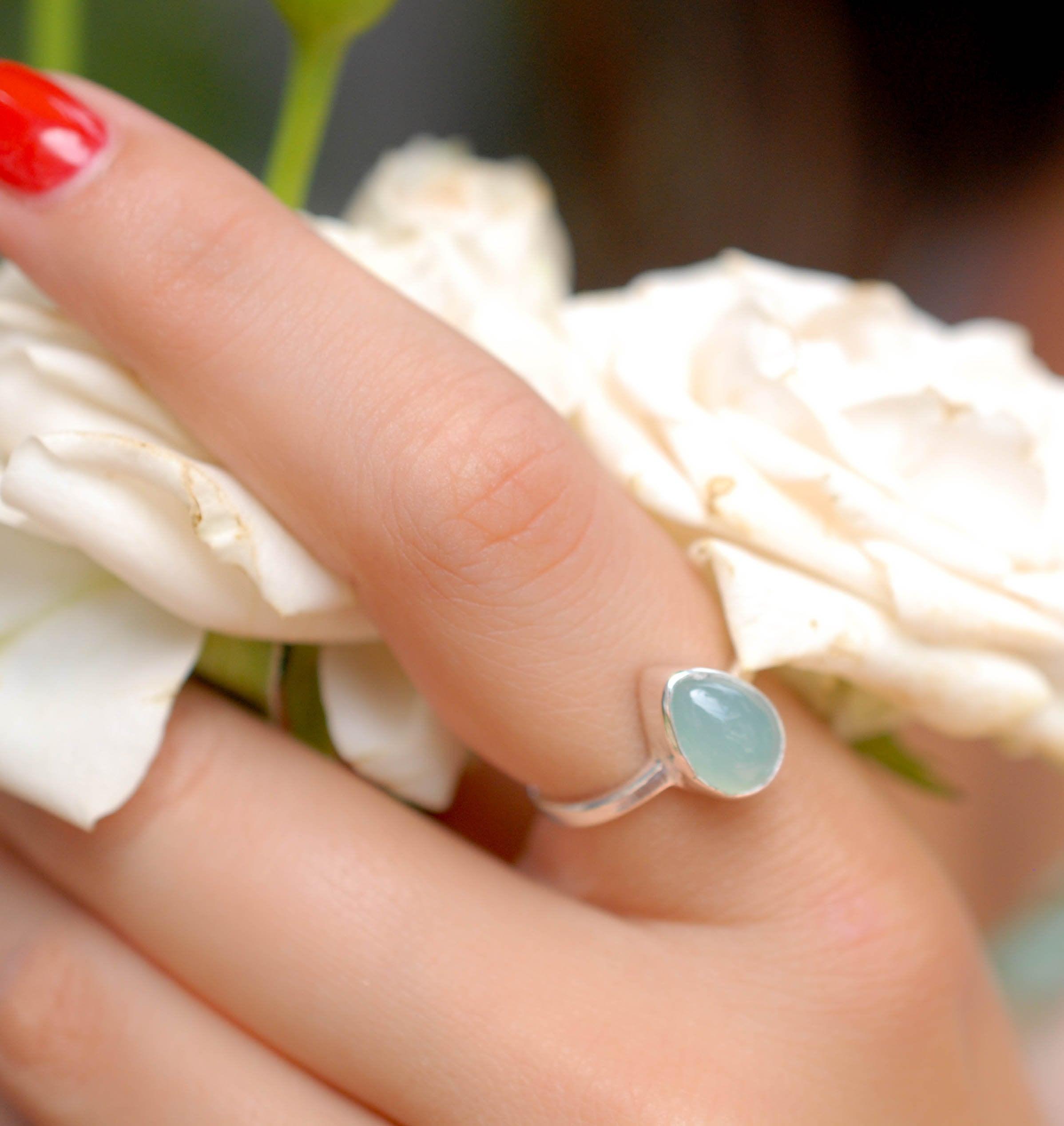 Aqua Chalcedony Ring ~ Sterling Silver 925 ~MR021 - Maresia Jewelry