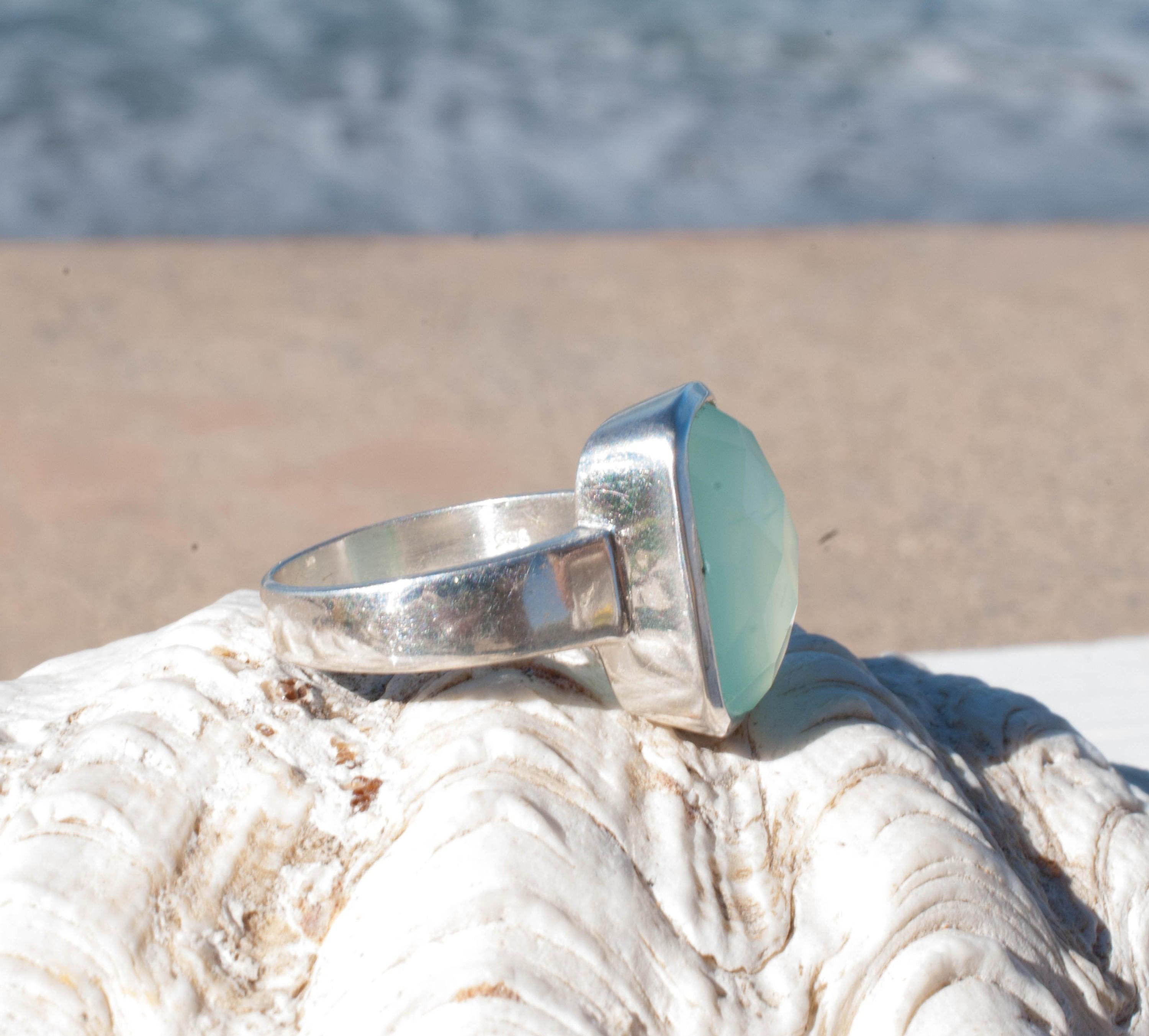 Aqua Chalcedony Ring ~ Sterling Silver 925 ~ MR149 - Maresia Jewelry