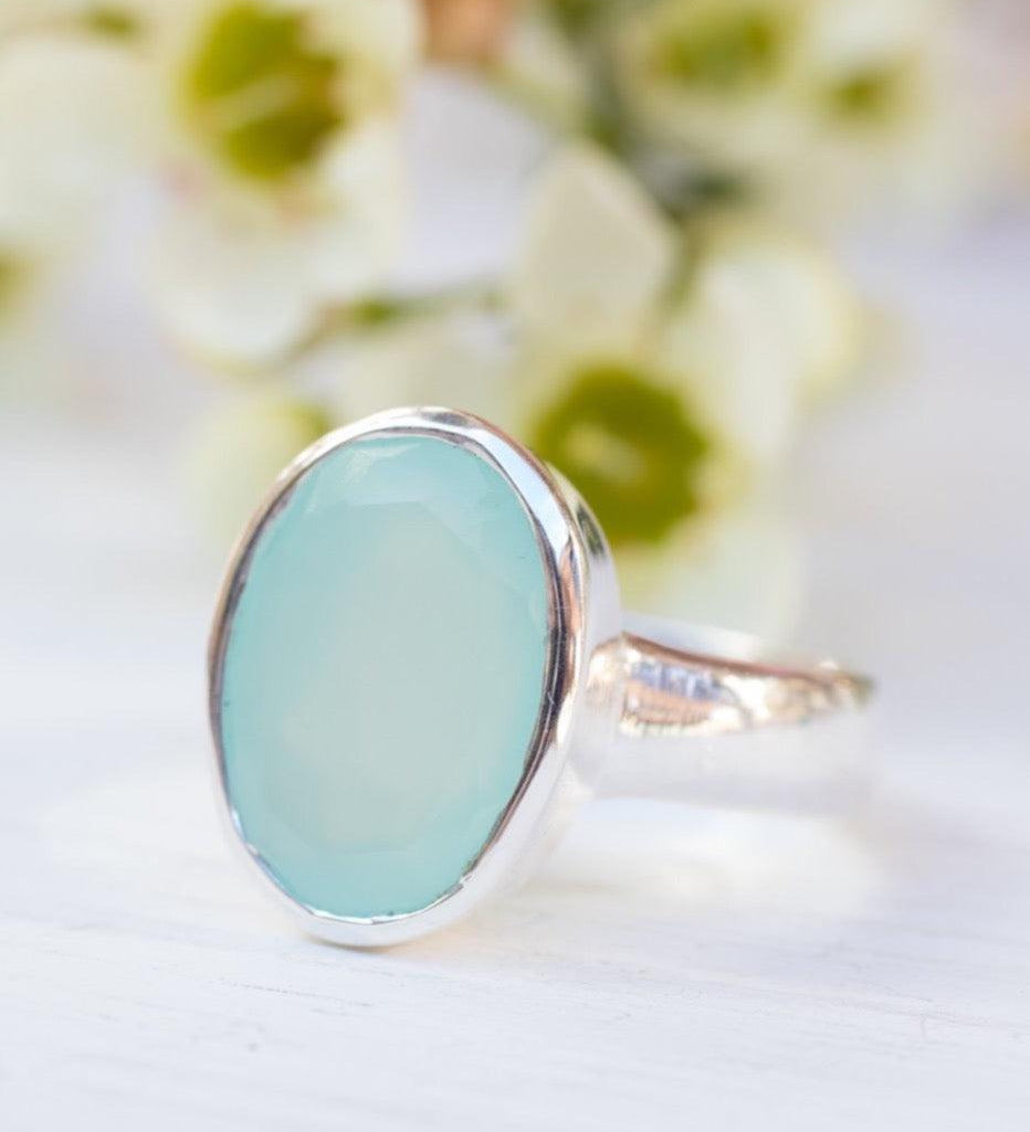 Aqua Chalcedony Ring ~ Sterling Silver 925 ~ MR176 - Maresia Jewelry