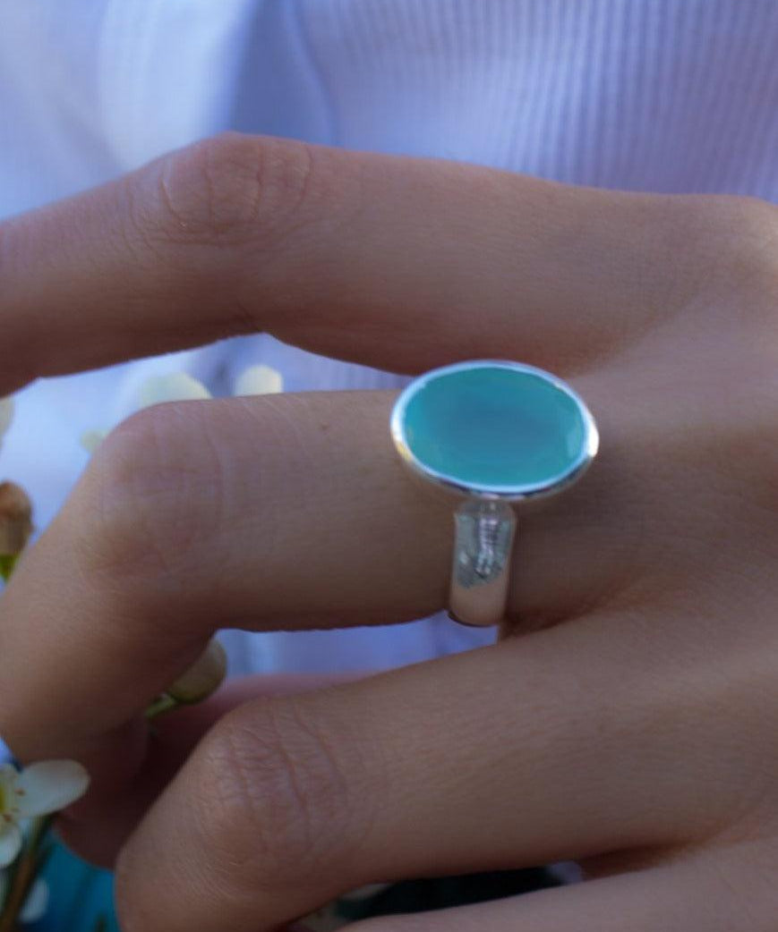 Aqua Chalcedony Ring ~ Sterling Silver 925 ~ MR176 - Maresia Jewelry