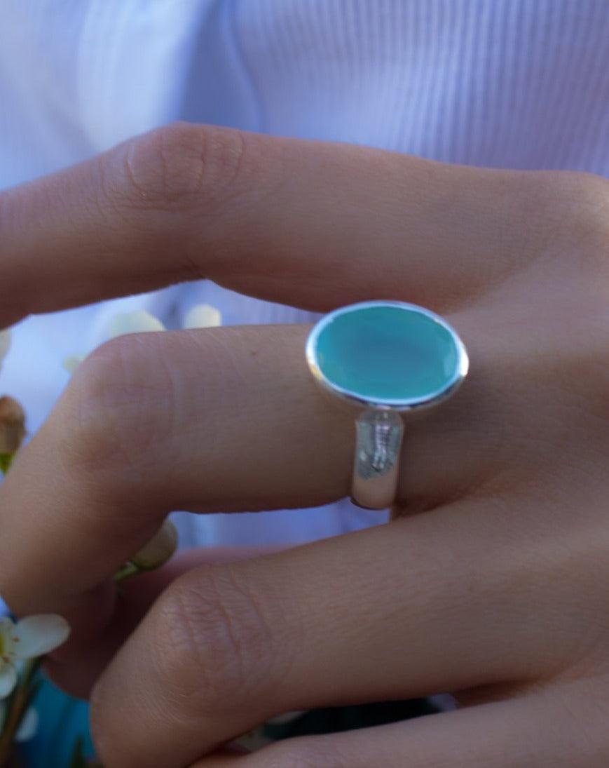 Aqua Chalcedony Ring ~ Sterling Silver 925 ~ MR176 - Maresia Jewelry