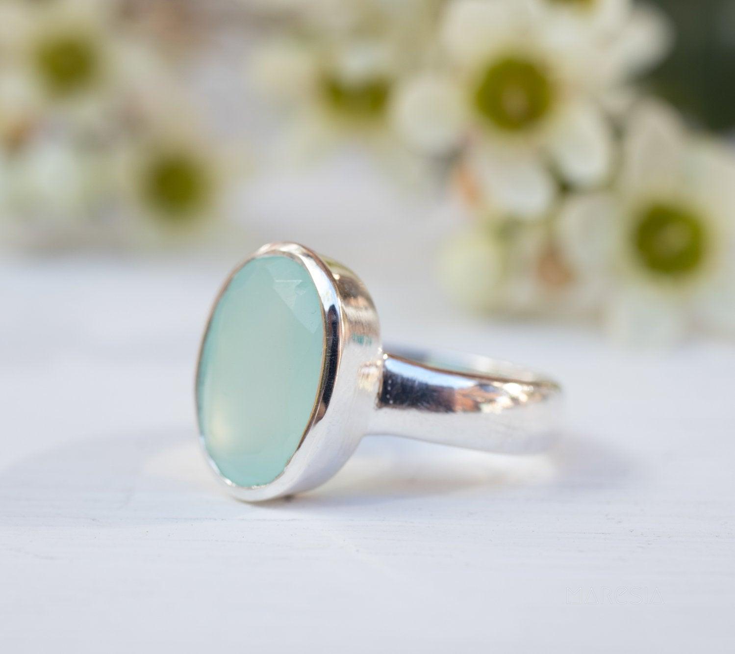 Aqua Chalcedony Ring ~ Sterling Silver 925 ~ MR176 - Maresia Jewelry