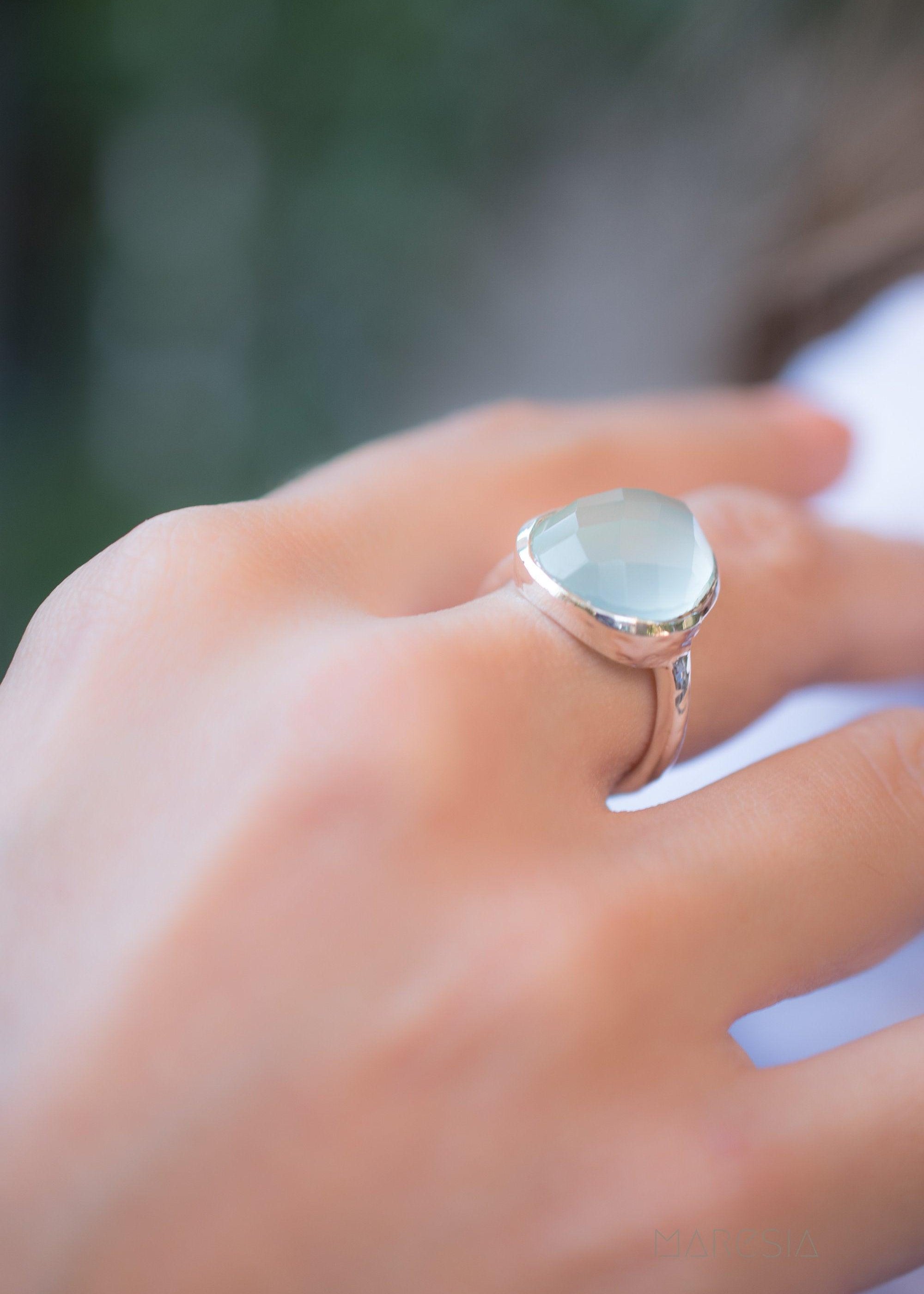 Aqua Chalcedony Ring ~ Sterling Silver 925 ~ MR215 - Maresia Jewelry