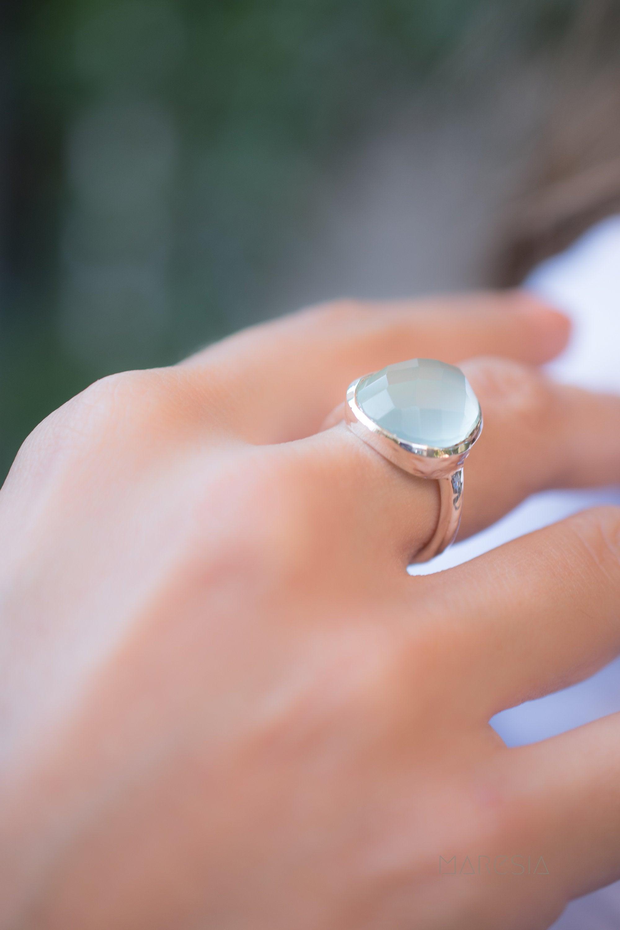 Aqua Chalcedony Ring ~ Sterling Silver 925 ~ MR215 - Maresia Jewelry