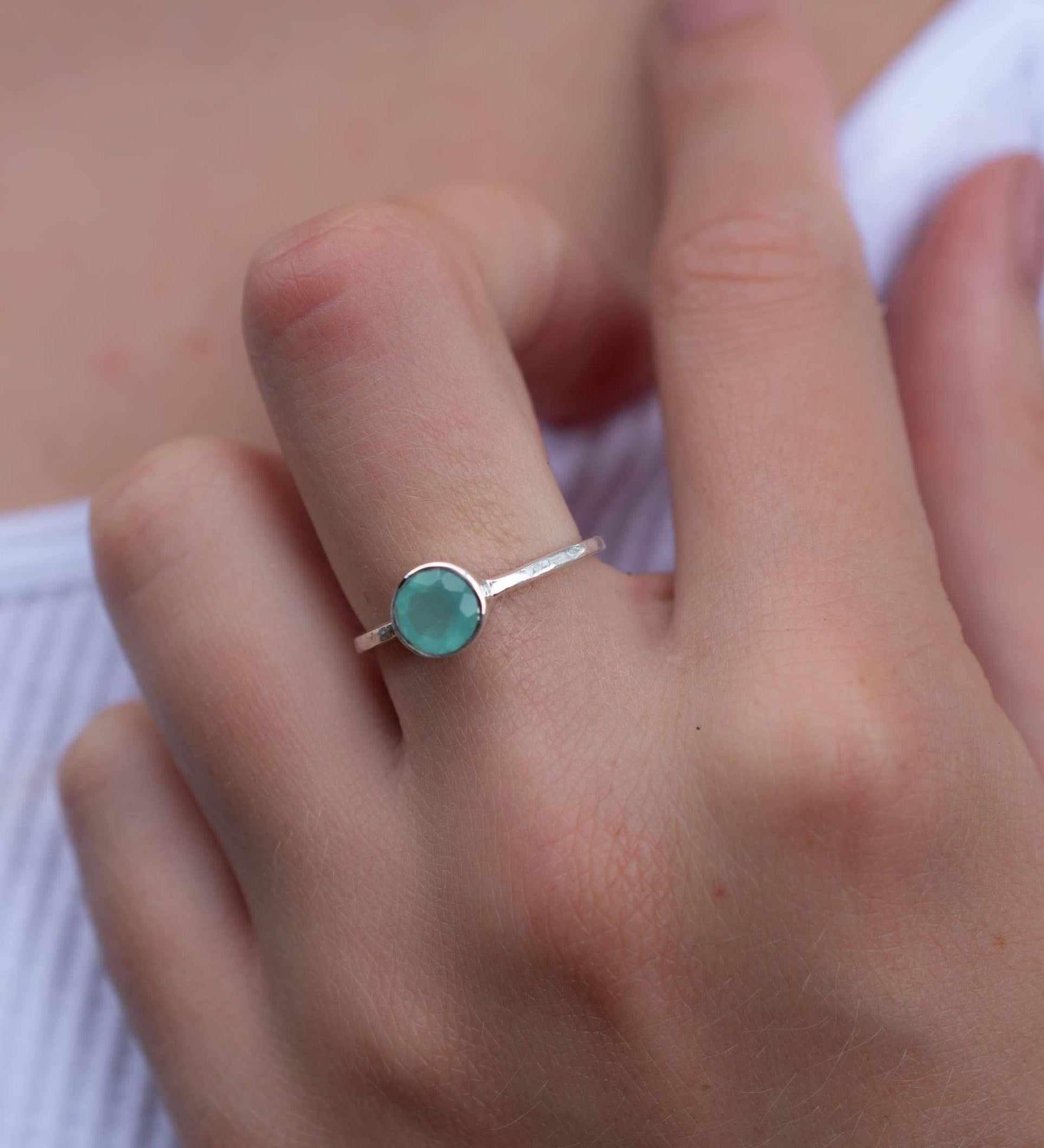 Aqua Chalcedony Ring ~ Delicate ~ Sterling Silver 925 ~ Handmade ~ Gemstone~Statement ~Everyday~ Hippie~Bohemian~Stackable MR241