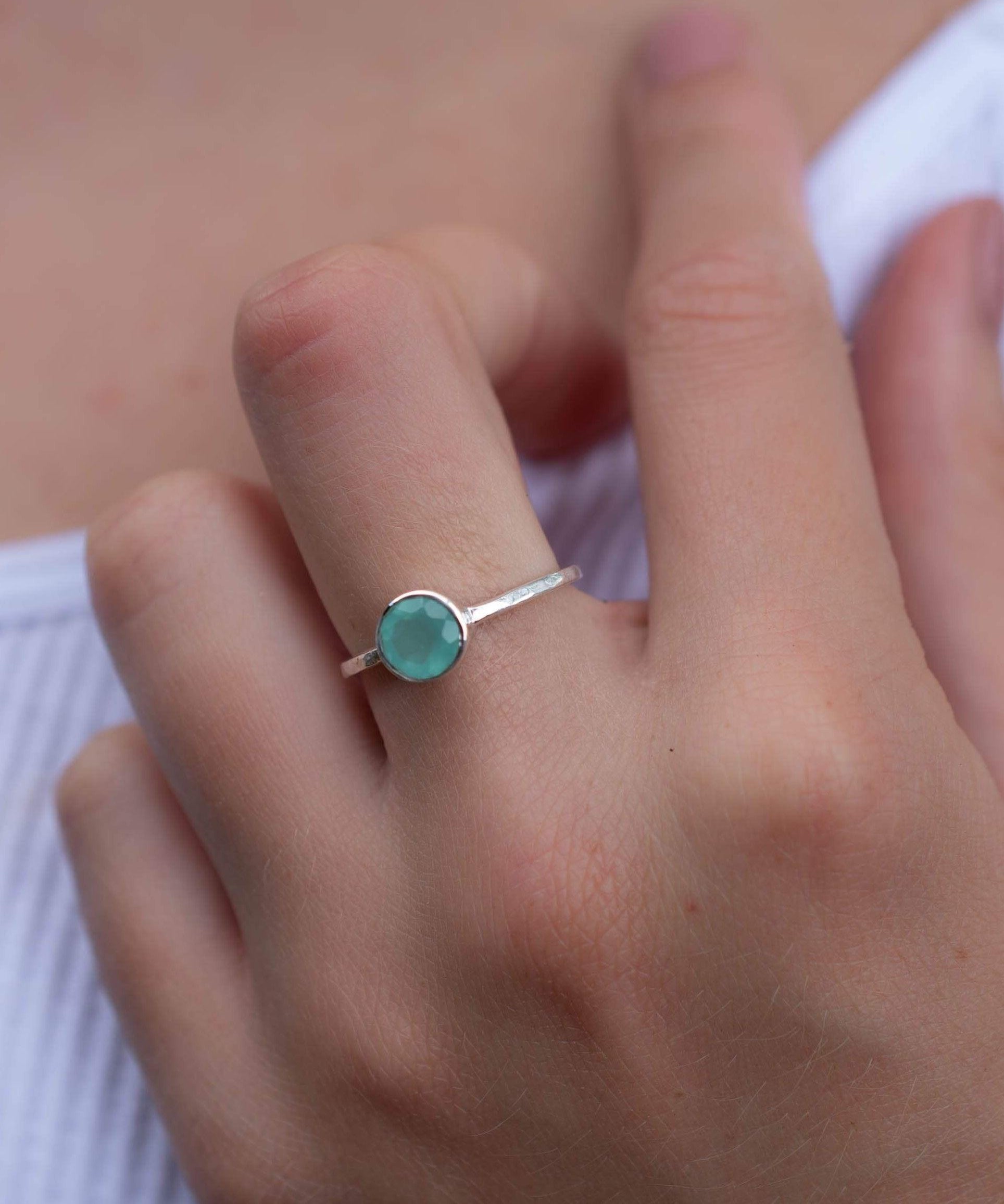 Aqua Chalcedony Ring ~ Delicate ~ Sterling Silver 925 ~ Handmade ~ Gemstone~Statement ~Everyday~ Hippie~Bohemian~Stackable MR241