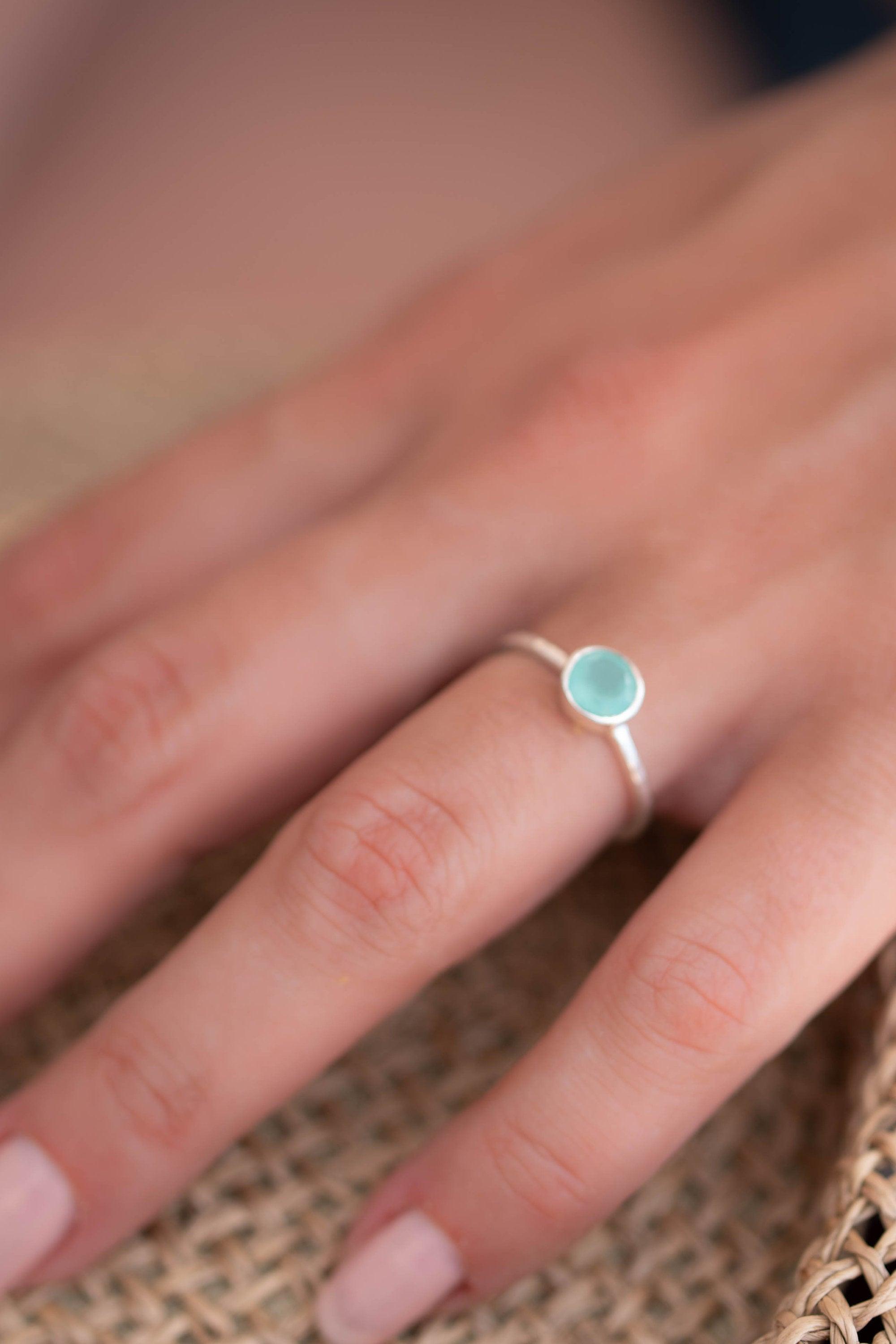 Aqua Chalcedony Ring ~ Delicate ~ Sterling Silver 925 ~ Handmade ~ Gemstone~Statement ~Everyday~ Hippie~Bohemian~Stackable MR241