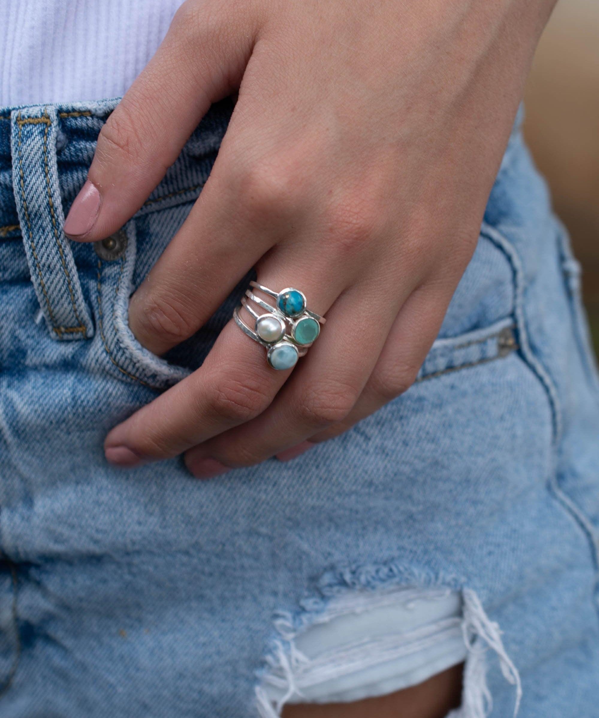 Aqua Chalcedony Ring ~ Delicate ~ Sterling Silver 925 ~ Handmade ~ Gemstone~Statement ~Everyday~ Hippie~Bohemian~Stackable MR241
