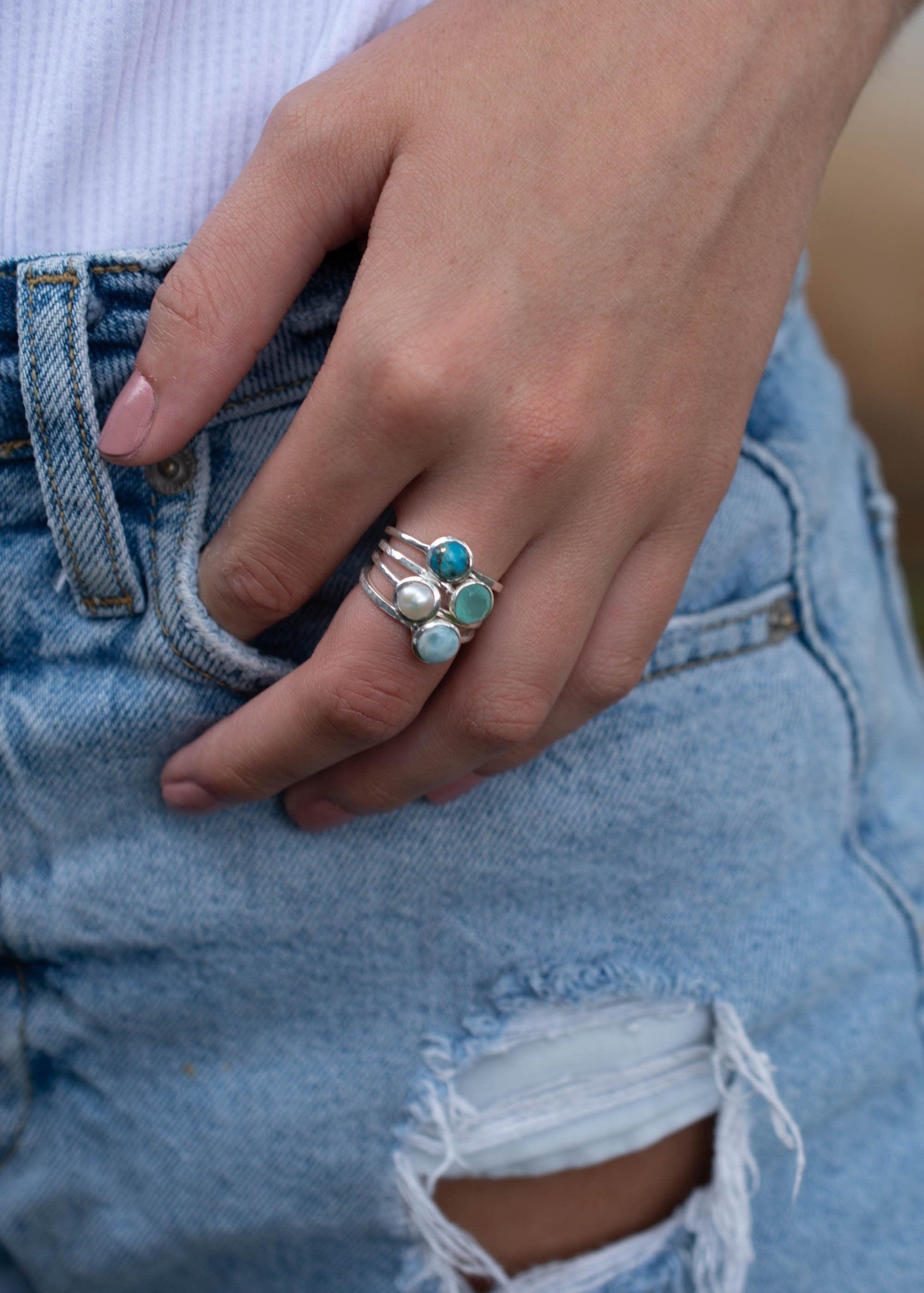 Aqua Chalcedony Ring ~ Delicate ~ Sterling Silver 925 ~ Handmade ~ Gemstone~Statement ~Everyday~ Hippie~Bohemian~Stackable MR241