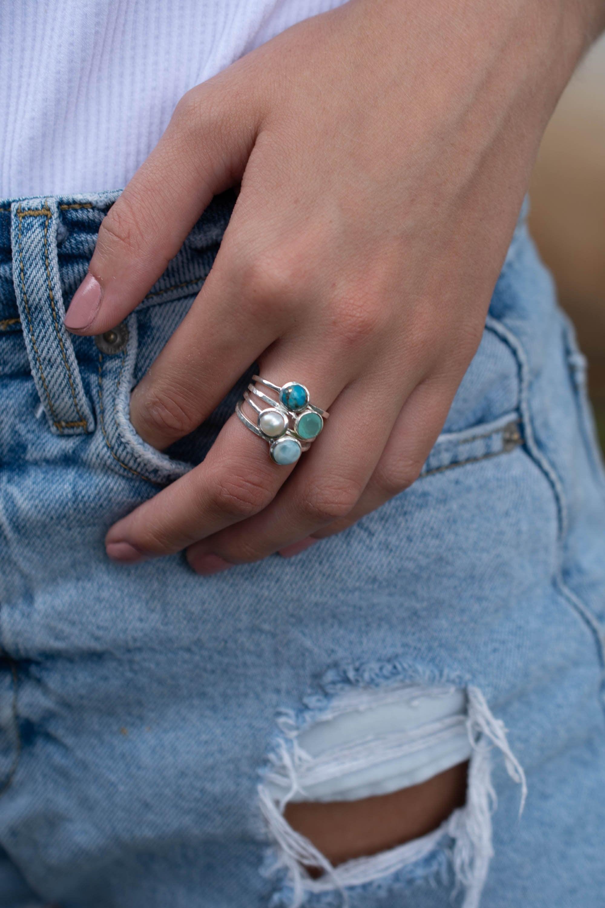 Aqua Chalcedony Ring ~ Delicate ~ Sterling Silver 925 ~ Handmade ~ Gemstone~Statement ~Everyday~ Hippie~Bohemian~Stackable MR241
