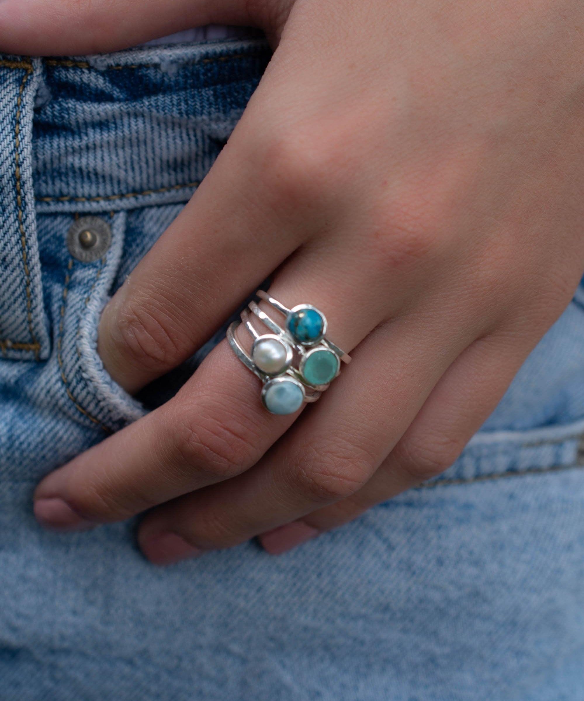 Aqua Chalcedony Ring ~ Delicate ~ Sterling Silver 925 ~ Handmade ~ Gemstone~Statement ~Everyday~ Hippie~Bohemian~Stackable MR241