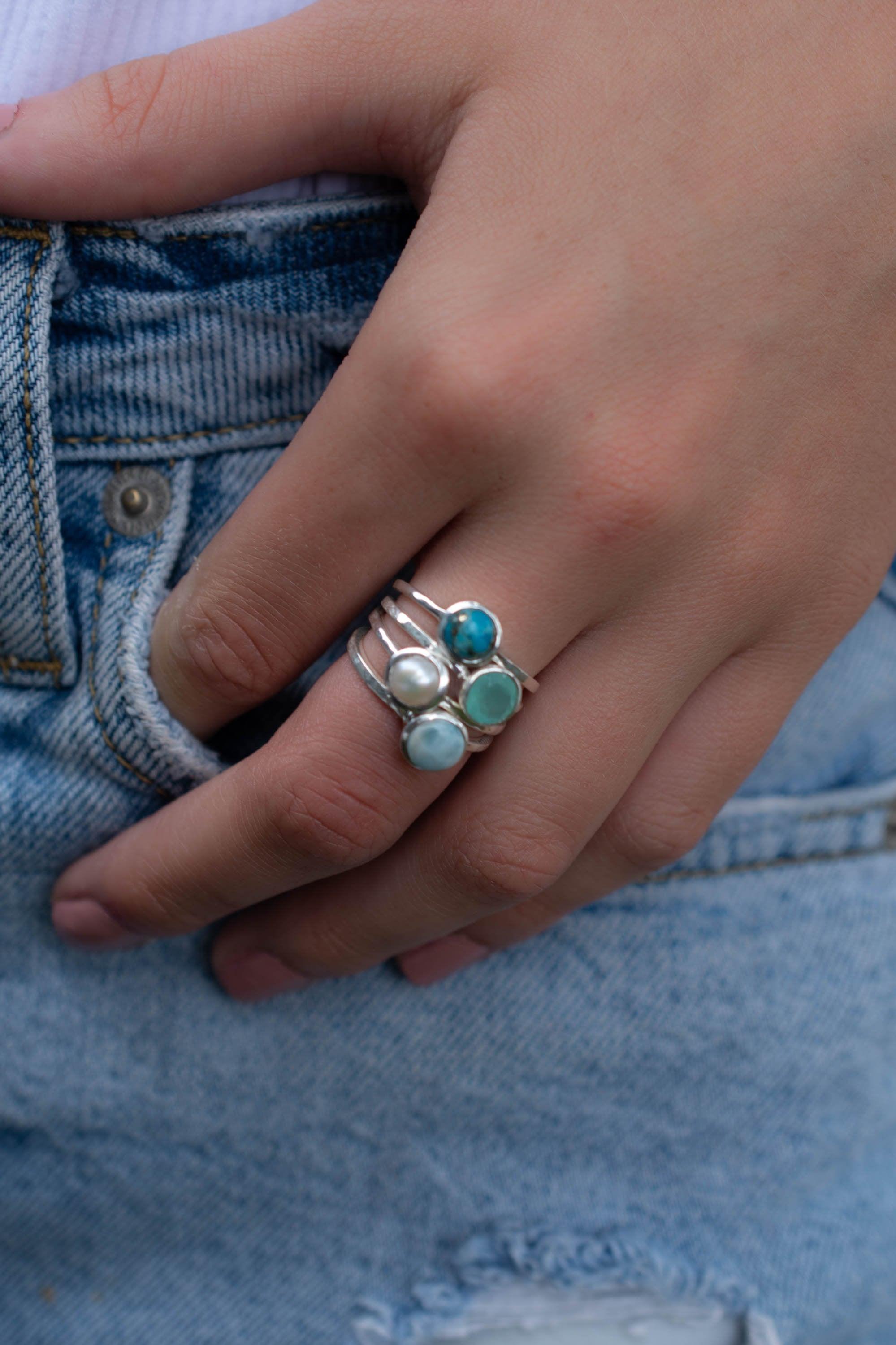Aqua Chalcedony Ring ~ Delicate ~ Sterling Silver 925 ~ Handmade ~ Gemstone~Statement ~Everyday~ Hippie~Bohemian~Stackable MR241