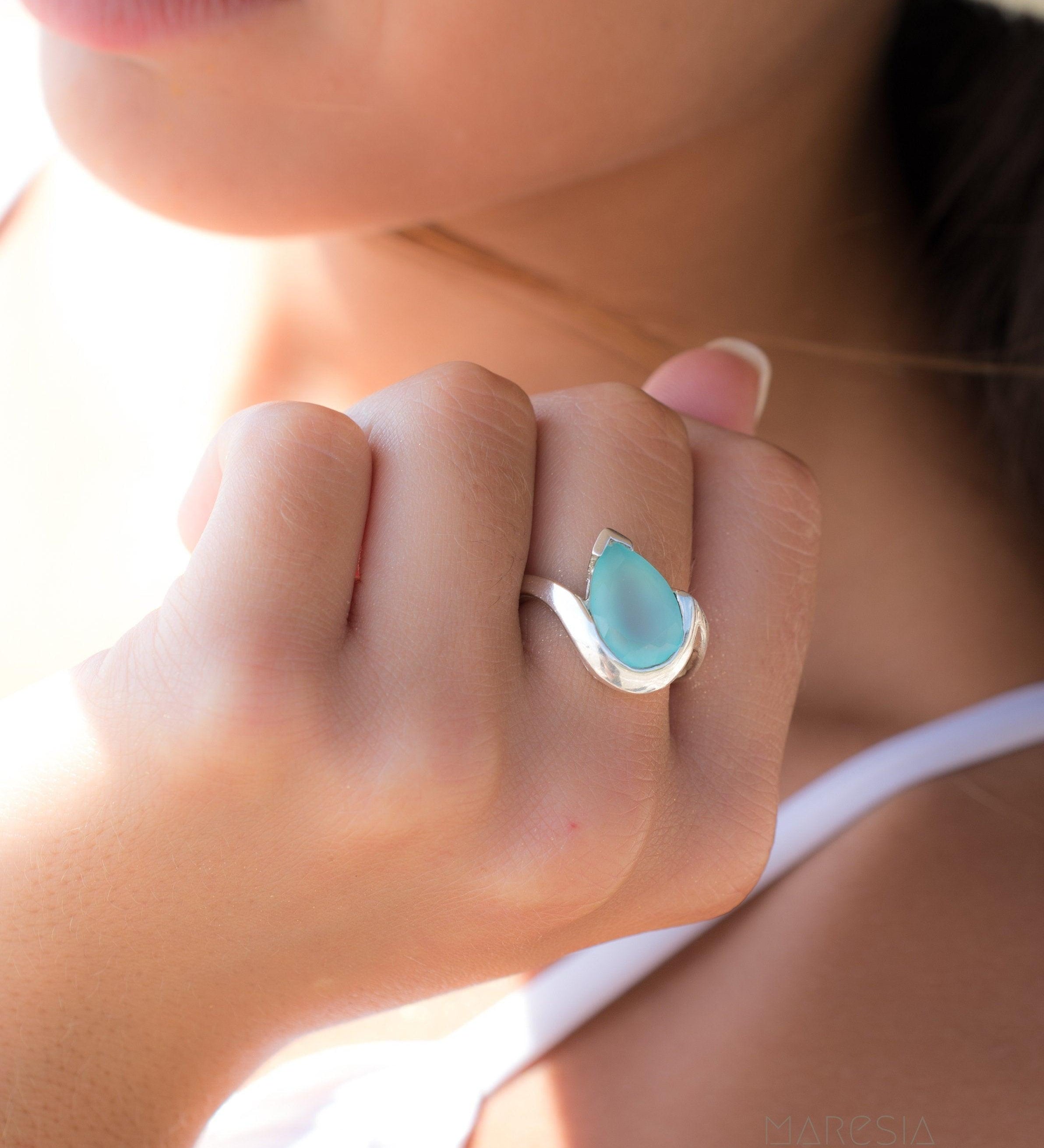 Aqua Chalcedony Ring ~ Sterling Silver 925 ~MR270 - Maresia Jewelry