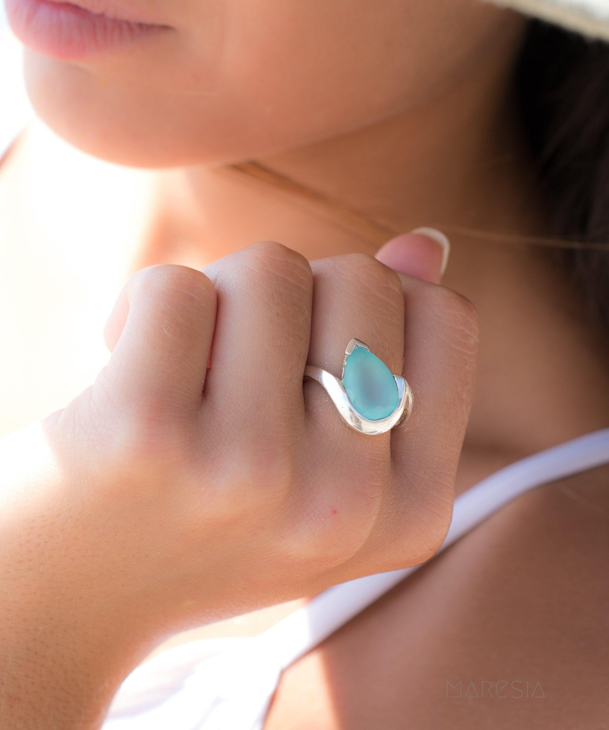 Aqua Chalcedony Ring ~ Sterling Silver 925 ~MR270 - Maresia Jewelry