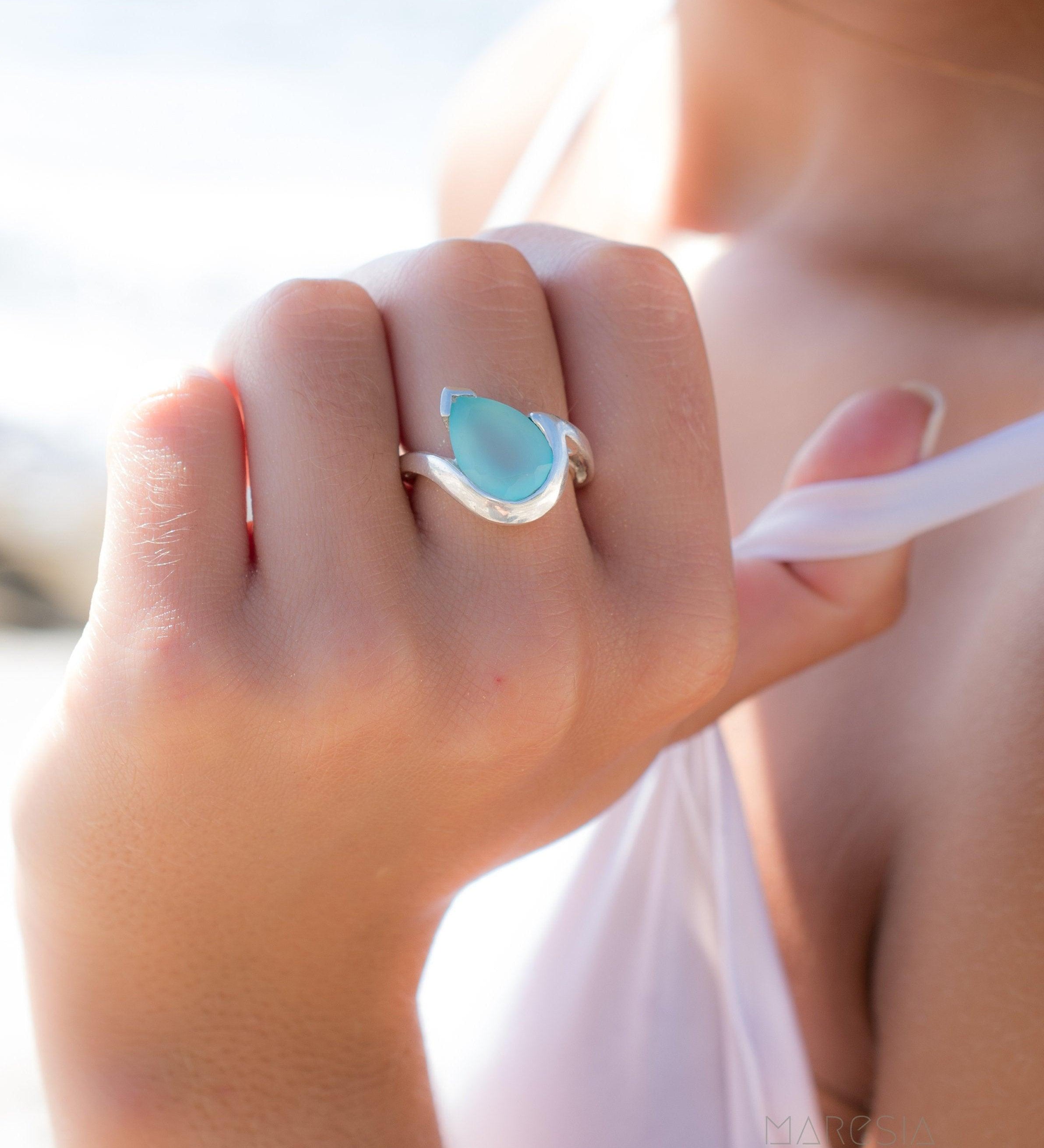 Aqua Chalcedony Ring ~ Sterling Silver 925 ~MR270 - Maresia Jewelry