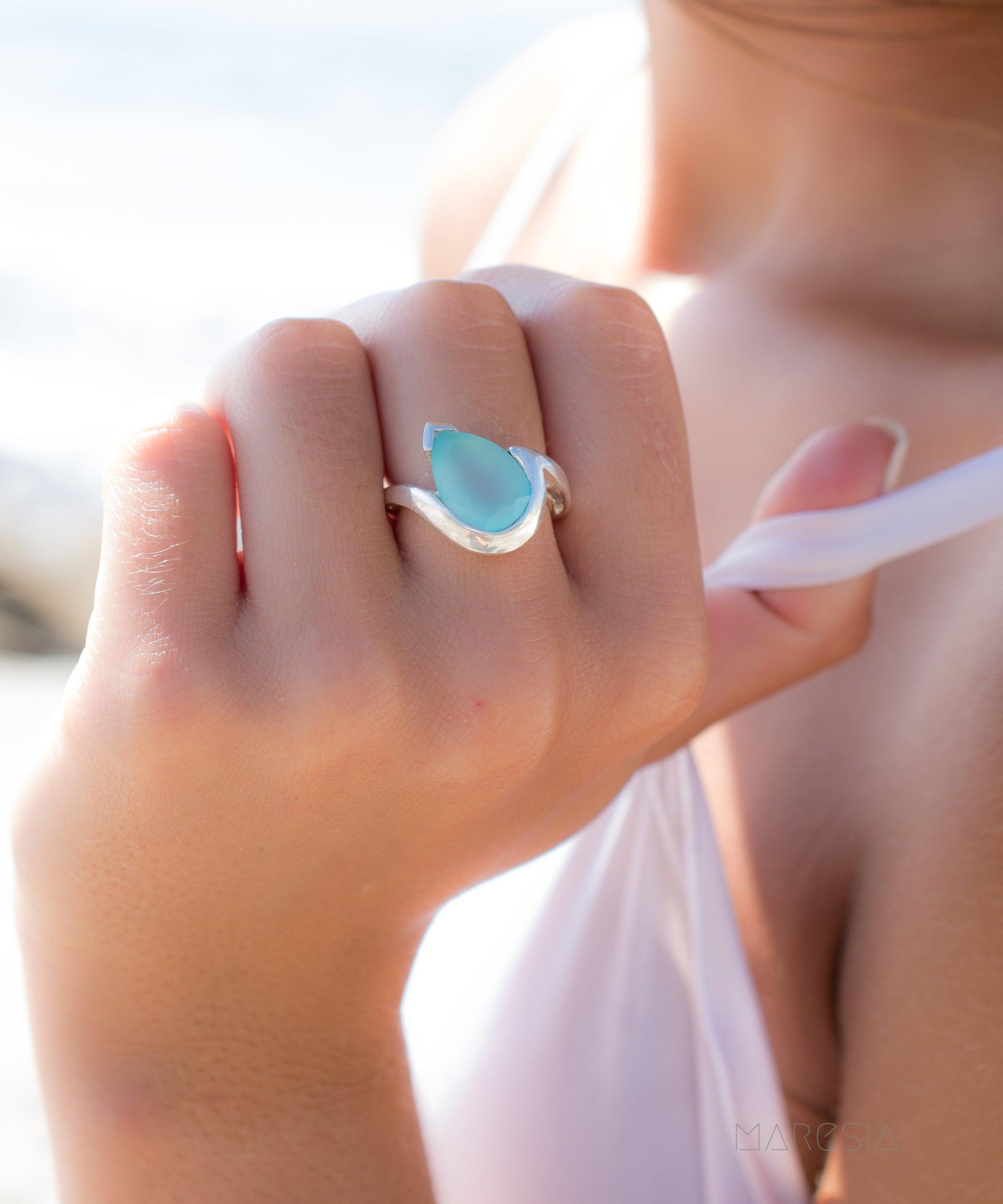 Aqua Chalcedony Ring ~ Sterling Silver 925 ~MR270 - Maresia Jewelry