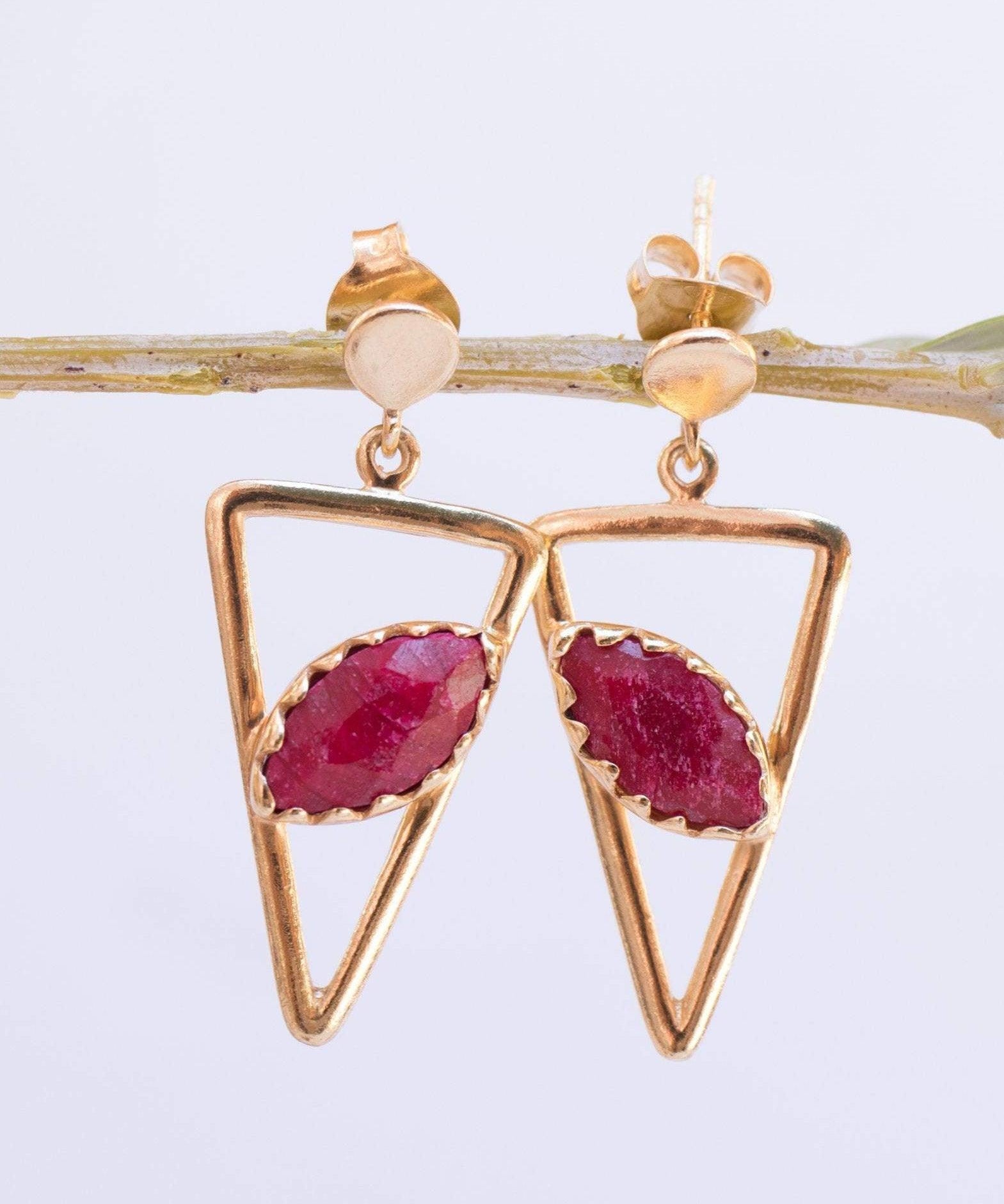 Aqua Chalcedony, Ruby, Blue Chalcedony, Rose quartz Triangle Earrings ~ Gold Vermeil (Gold Plated over Sterling Silver) ~ME061 - Maresia Jewelry