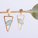 Aqua Chalcedony, Ruby, Blue Chalcedony, Rose quartz Triangle Earrings ~ Gold Vermeil (Gold Plated over Sterling Silver) ~ME061 - Maresia Jewelry