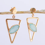 Aqua Chalcedony, Ruby, Blue Chalcedony, Rose quartz Triangle Gold Vermeil Earrings ~ - Maresia Jewelry