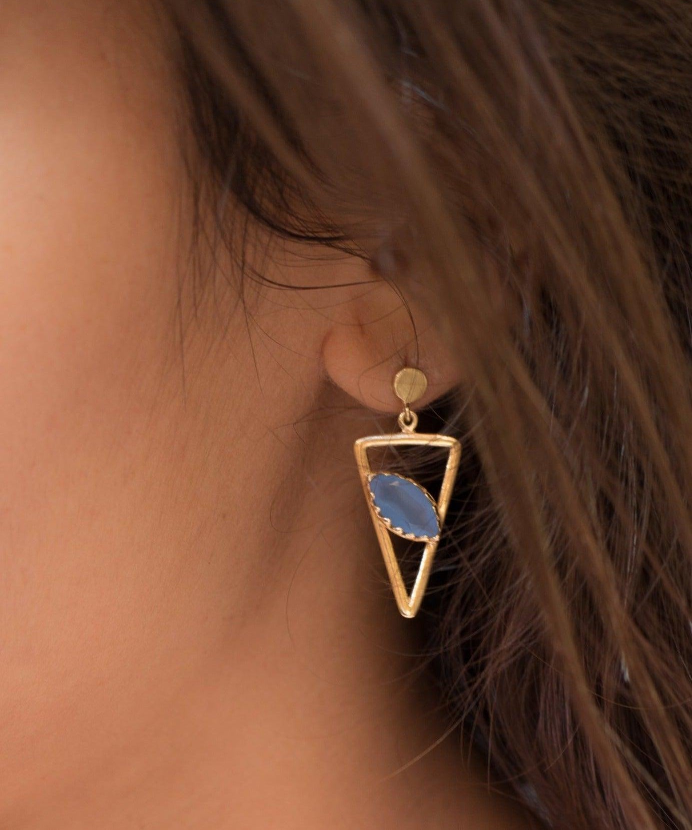 Aqua Chalcedony, Ruby, Blue Chalcedony, Rose quartz Triangle Gold Vermeil Earrings ~ ME061 - Maresia Jewelry
