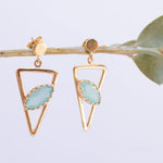 Aqua Chalcedony, Ruby, Blue Chalcedony, Rose quartz Triangle Gold Vermeil Earrings ~ ME061 - Maresia Jewelry