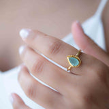 Aqua Chalcedony Gold Ring ~ Tear Drop Ring Delicate ~ 18k Gold Plated~Handmade~Gemstone~Statement~Everyday~Bohemian~ May Birthstone MR314