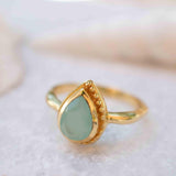 Aqua Chalcedony Gold Ring ~ Tear Drop Ring Delicate ~ 18k Gold Plated~Handmade~Gemstone~Statement~Everyday~Bohemian~ May Birthstone MR314