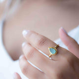 Aqua Chalcedony Gold Ring ~ Tear Drop Ring Delicate ~ 18k Gold Plated~Handmade~Gemstone~Statement~Everyday~Bohemian~ May Birthstone MR314