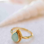Aqua Chalcedony Gold Ring ~ Tear Drop Ring Delicate ~ 18k Gold Plated~Handmade~Gemstone~Statement~Everyday~Bohemian~ May Birthstone MR314