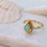 Aqua Chalcedony Gold Ring ~ Tear Drop Ring Delicate ~ 18k Gold Plated~Handmade~Gemstone~Statement~Everyday~Bohemian~ May Birthstone MR314