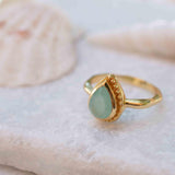 Aqua Chalcedony Gold Ring ~ Tear Drop Ring Delicate ~ 18k Gold Plated~Handmade~Gemstone~Statement~Everyday~Bohemian~ May Birthstone MR314