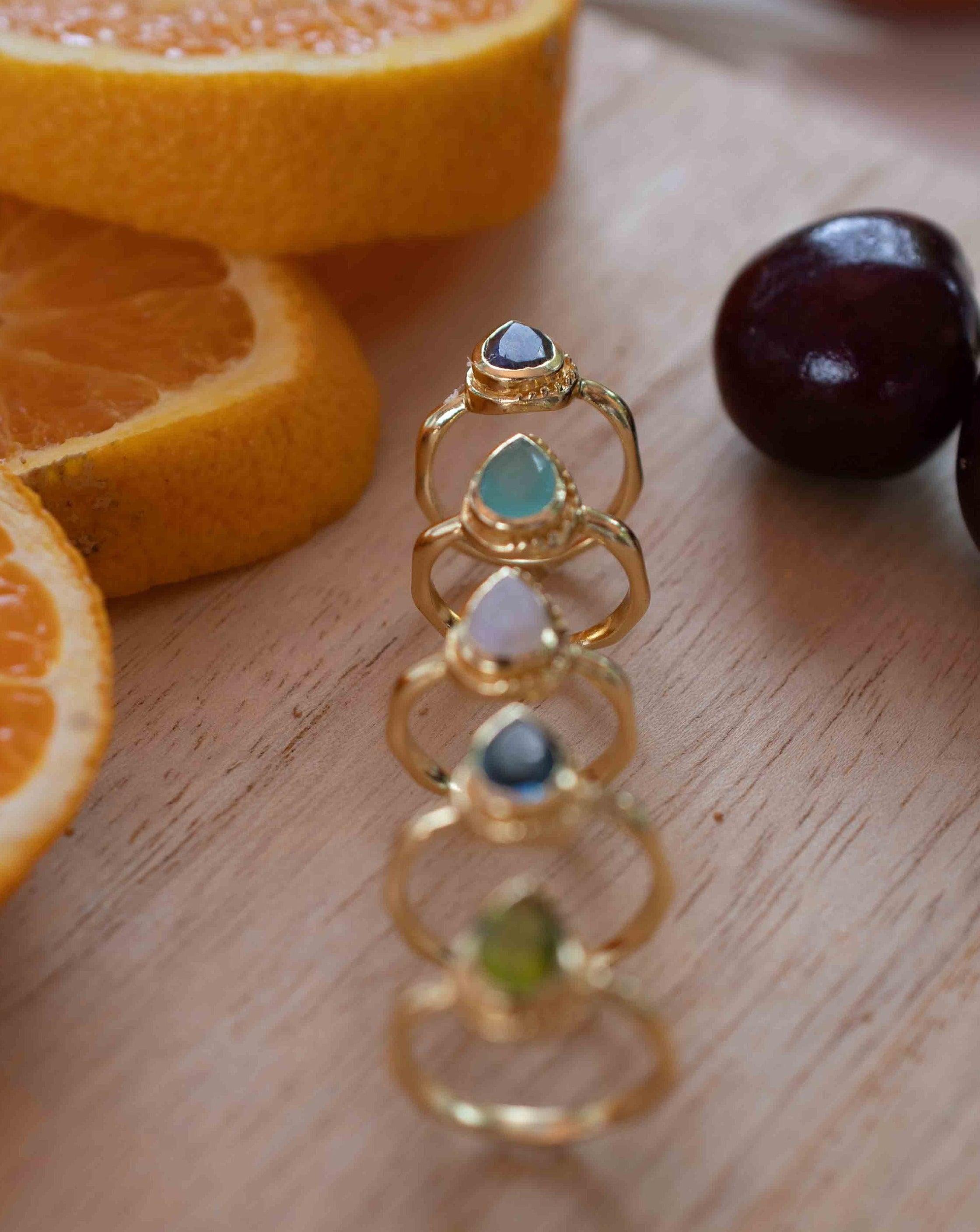 Aqua Chalcedony Gold Ring ~ Tear Drop Ring Delicate ~ 18k Gold Plated~Handmade~Gemstone~Statement~Everyday~Bohemian~ May Birthstone MR314
