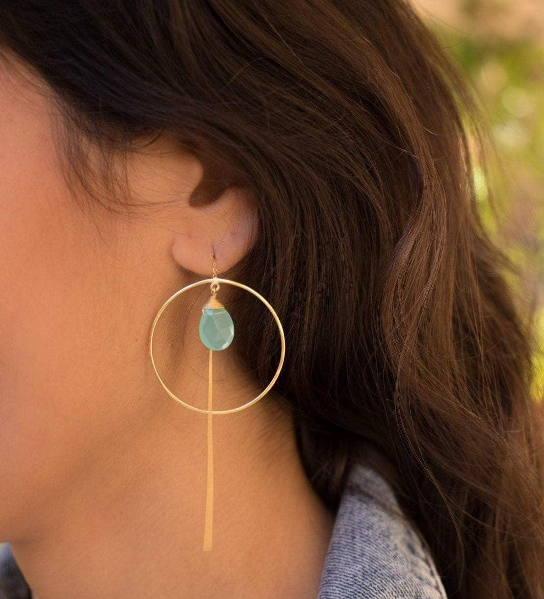 Aqua Chalcedony Threader Earrings ~ 18k Gold Plated Earrings ~ ME107 - Maresia Jewelry
