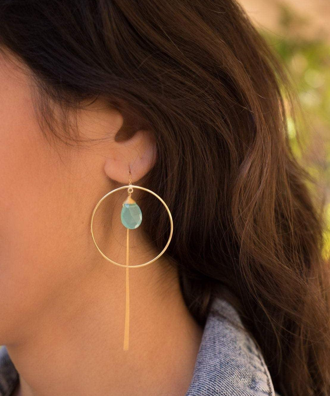 Aqua Chalcedony Threader Earrings ~ 18k Gold Plated Earrings ~ ME107 - Maresia Jewelry