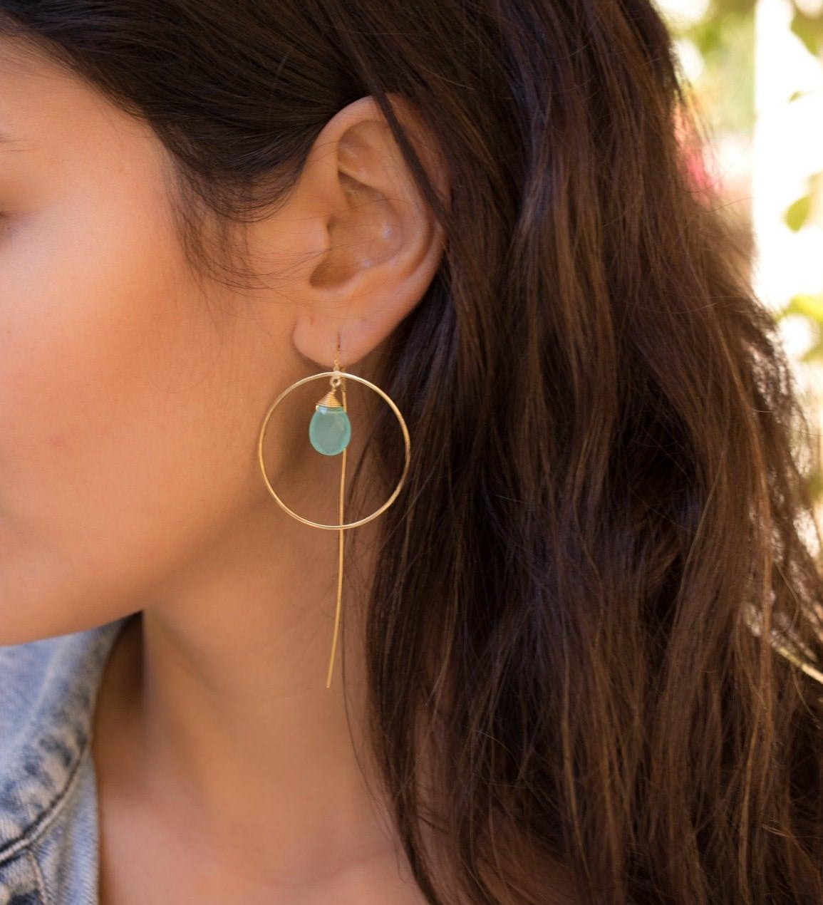 Aqua Chalcedony Threader Earrings ~ 18k Gold Plated Earrings ~ ME107 - Maresia Jewelry