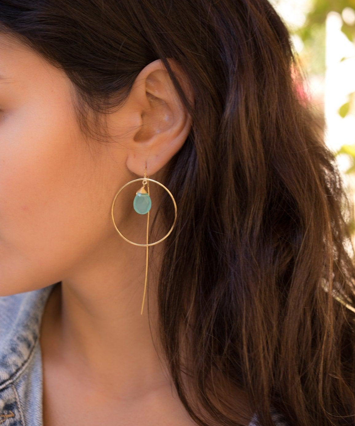 Aqua Chalcedony Threader Earrings ~ 18k Gold Plated Earrings ~ ME107 - Maresia Jewelry