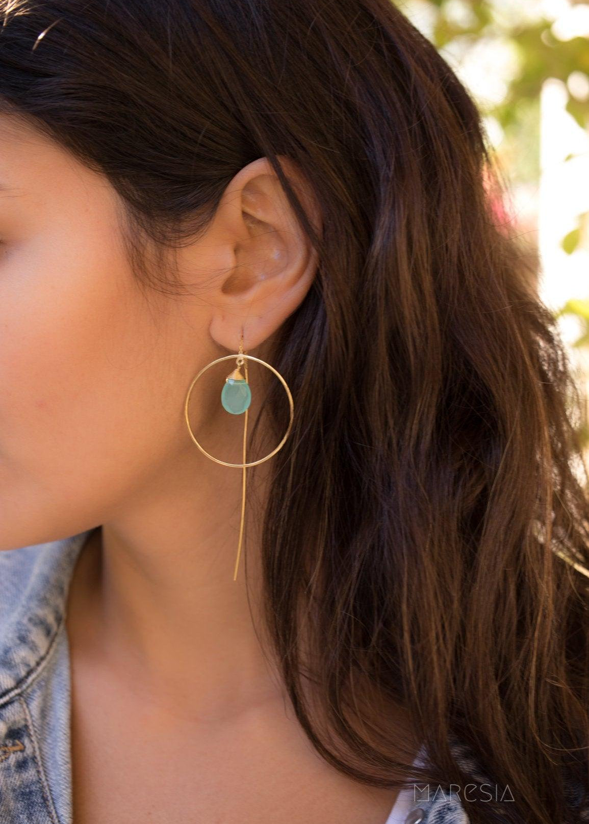 Aqua Chalcedony Threader Earrings ~ 18k Gold Plated Earrings ~ ME107 - Maresia Jewelry