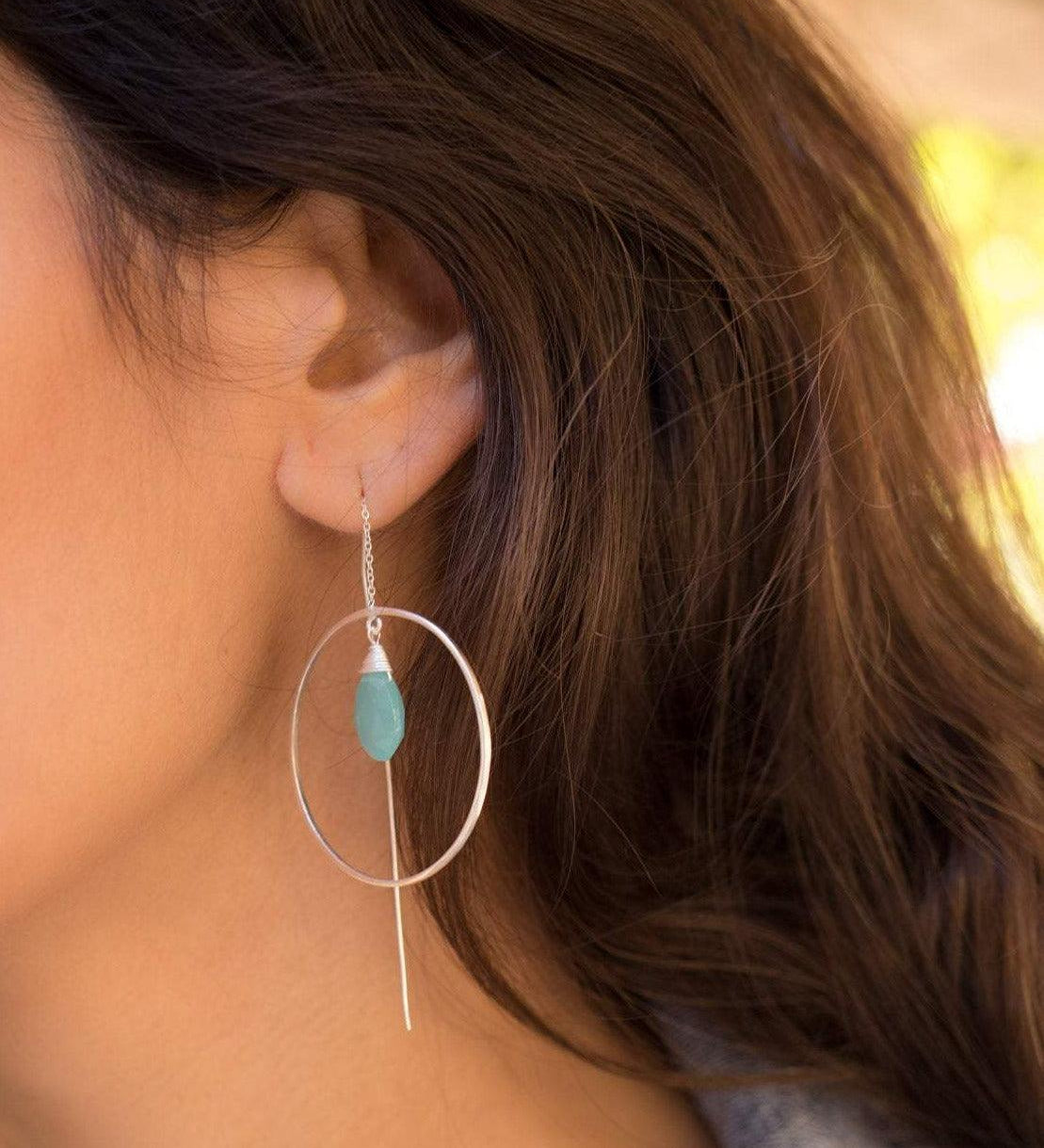 Aqua Chalcedony Threader Earrings ~ Silver Plated Earrings ~ ME106 - Maresia Jewelry
