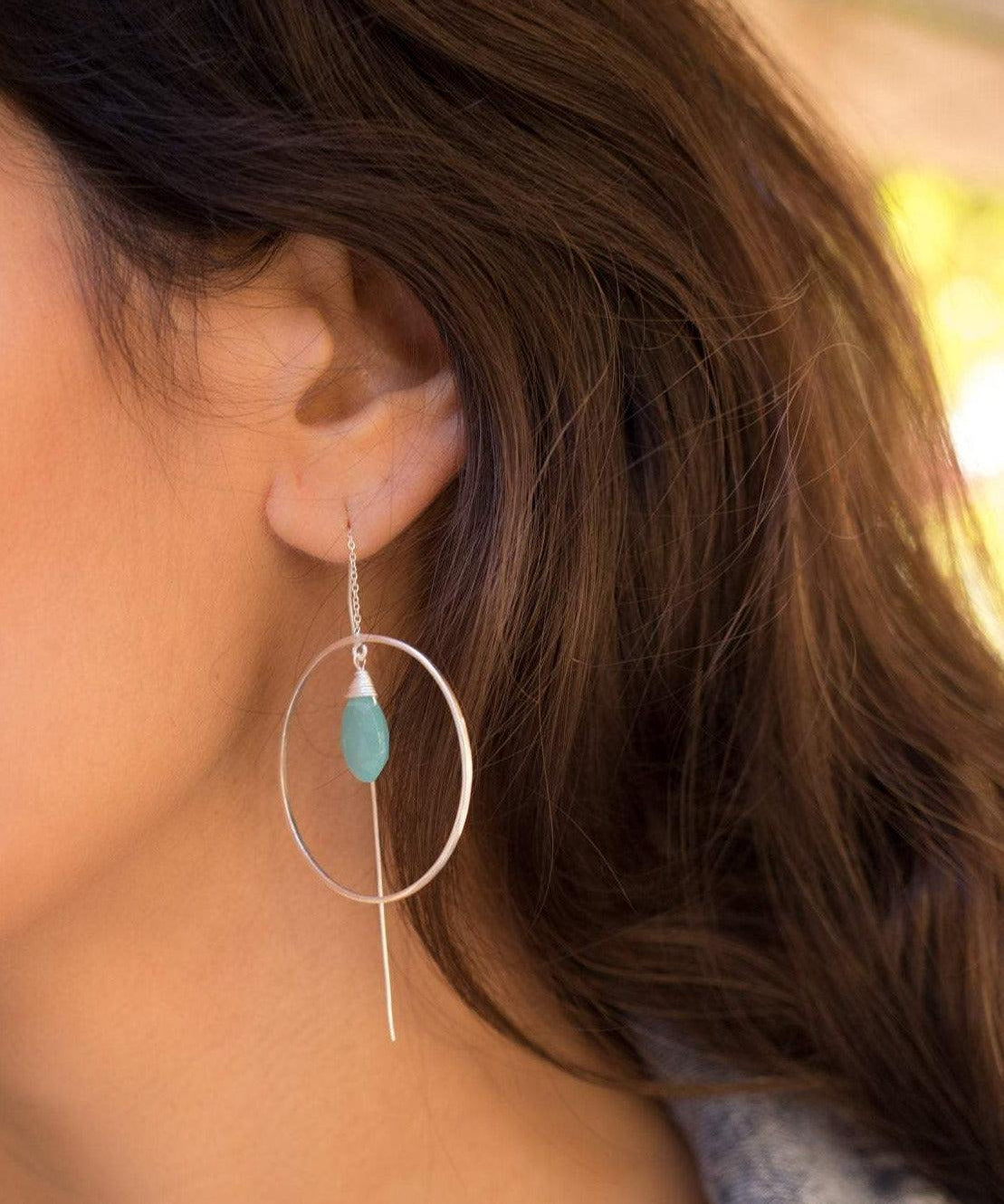 Aqua Chalcedony Threader Earrings ~ Silver Plated Earrings ~ ME106 - Maresia Jewelry
