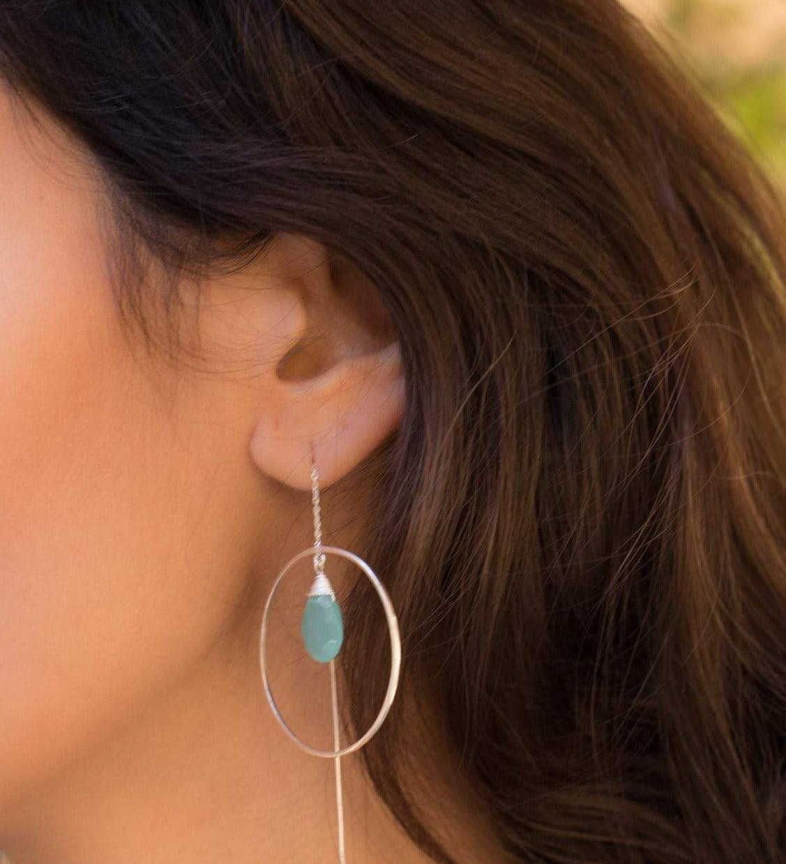 Aqua Chalcedony Threader Earrings ~ Silver Plated Earrings ~ ME106 - Maresia Jewelry